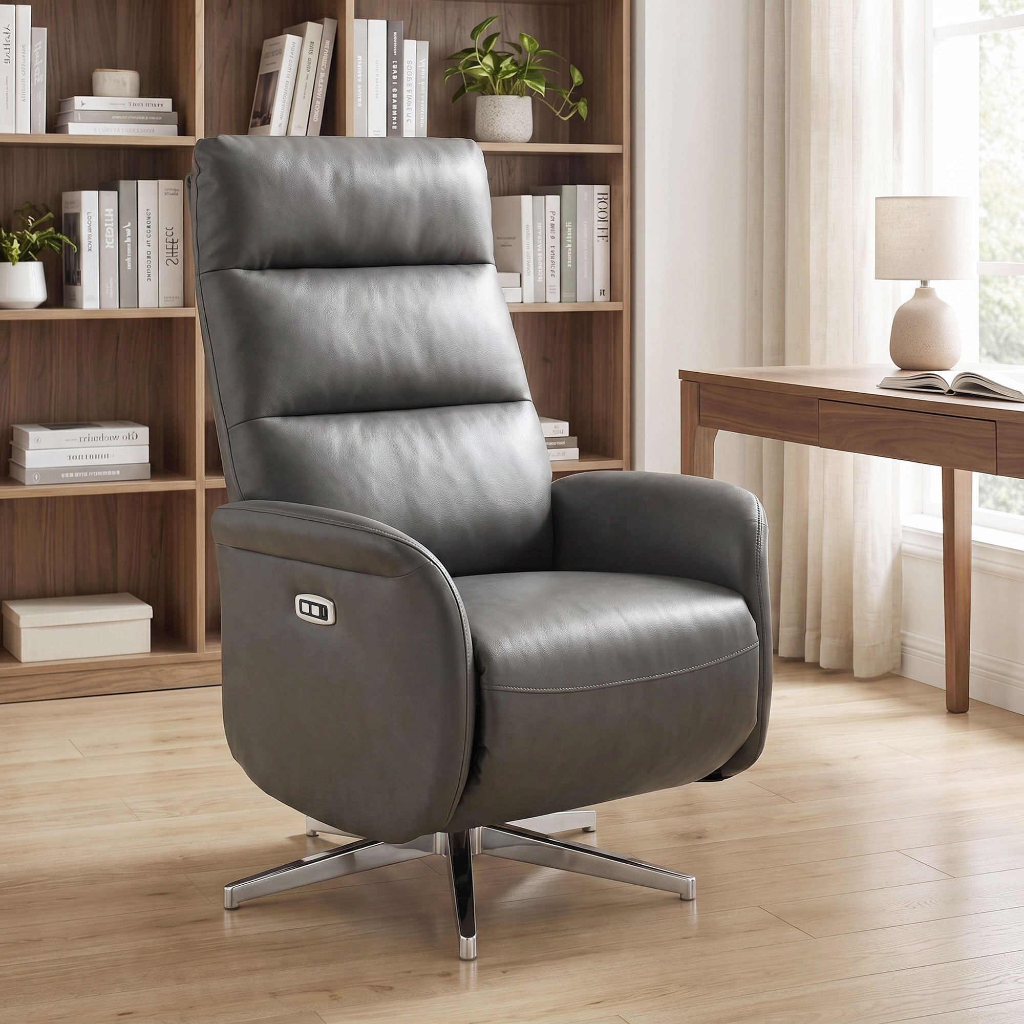 Electric Recliner Armchair, PU Leather Swivel Recliner Chair with Type C+USB, 160° Reclining Chair with Adjustable Leg Rest for Home Living Room Theater, Dark Grey
