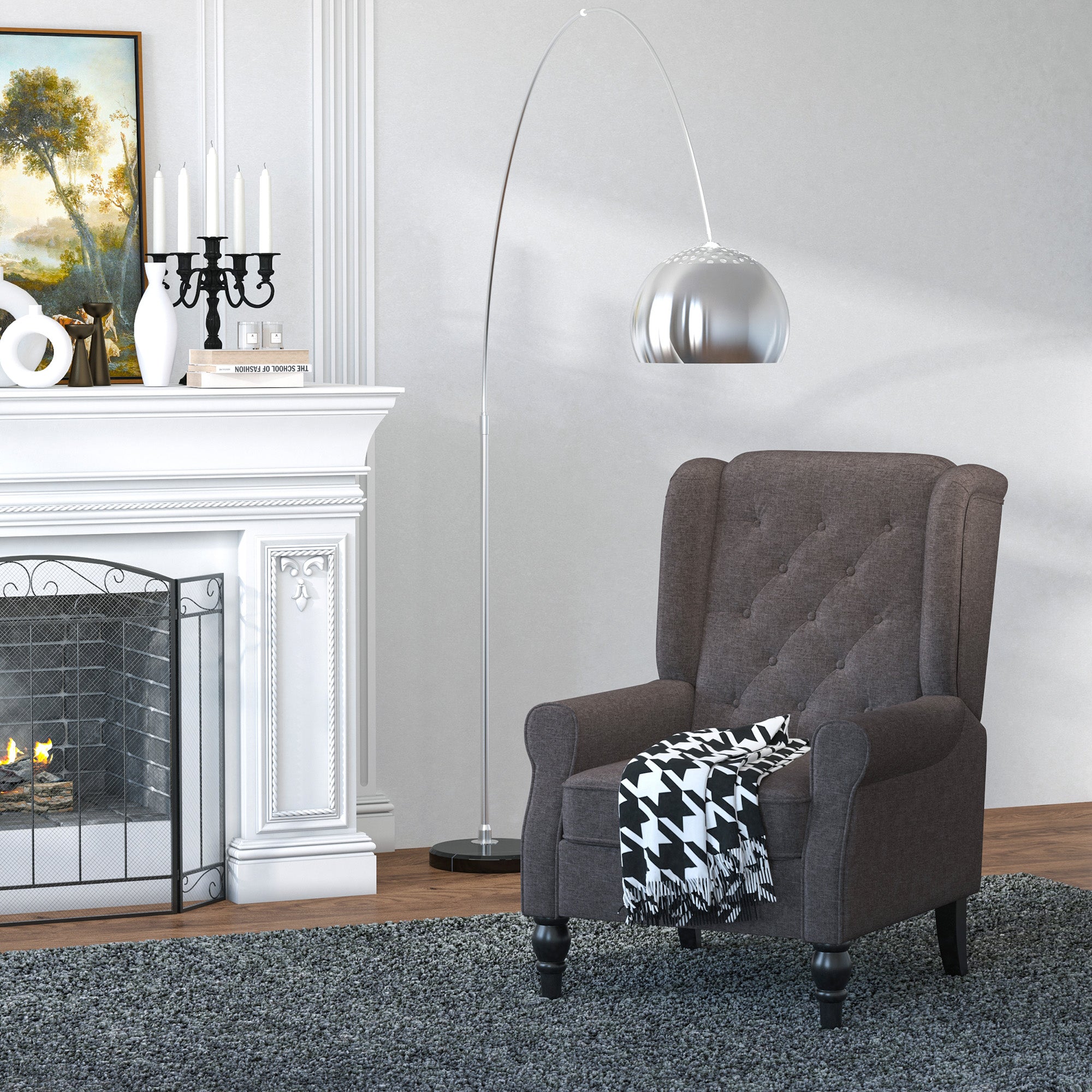 HOMCOM Retro Accent Chair, Wingback Armchair with Wood Frame Button Tufted Design for Living Room Bedroom, Brown