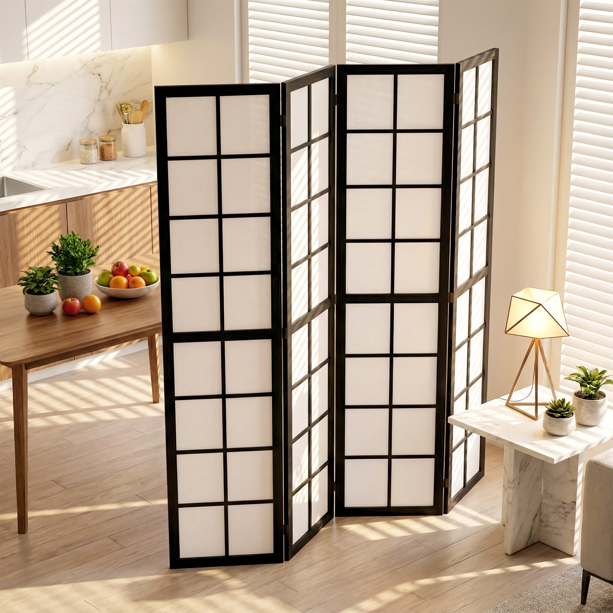 4 Panel Folding Room Divider, Freestanding Privacy Screen, Indoor Room Partition for Living Room, Bedroom and Office, 160 x 170cm