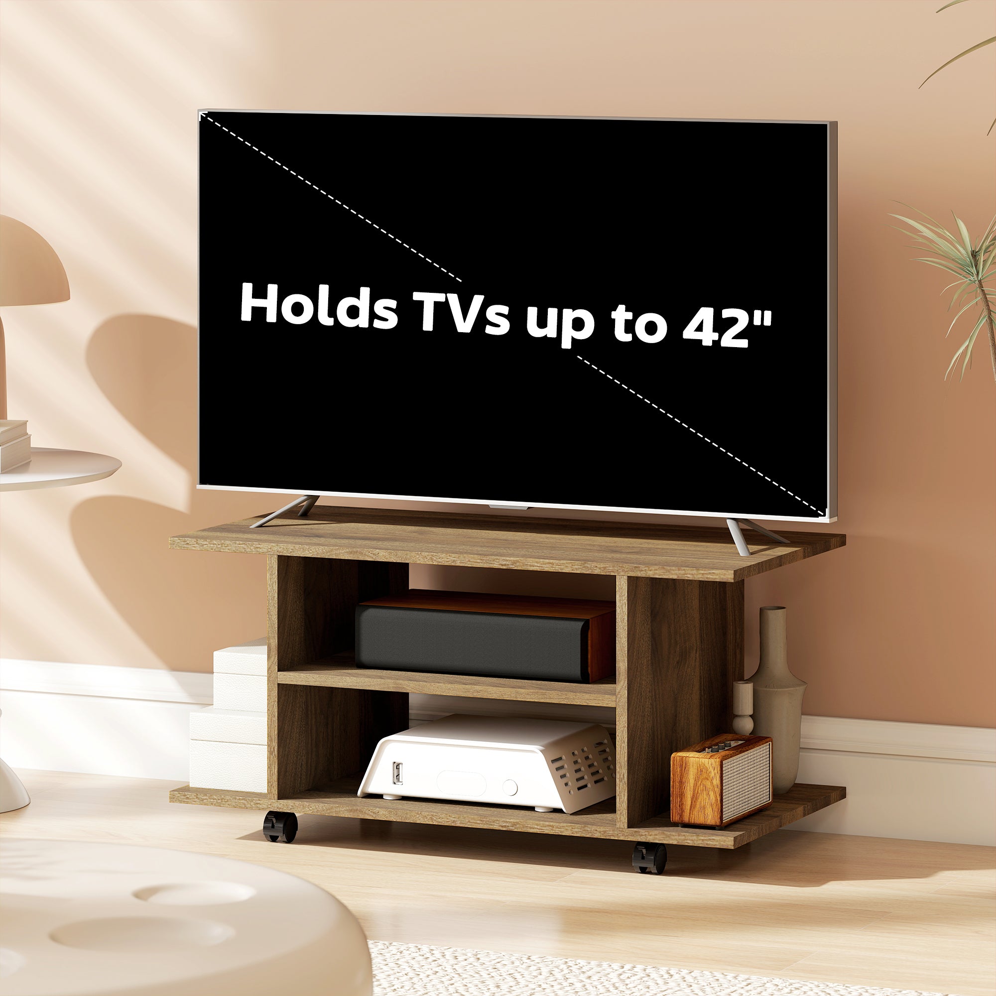 Modern TV Cabinet Stand Storage Shelves Table Mobile Bedroom Furniture Bookshelf Bookcase Walnut