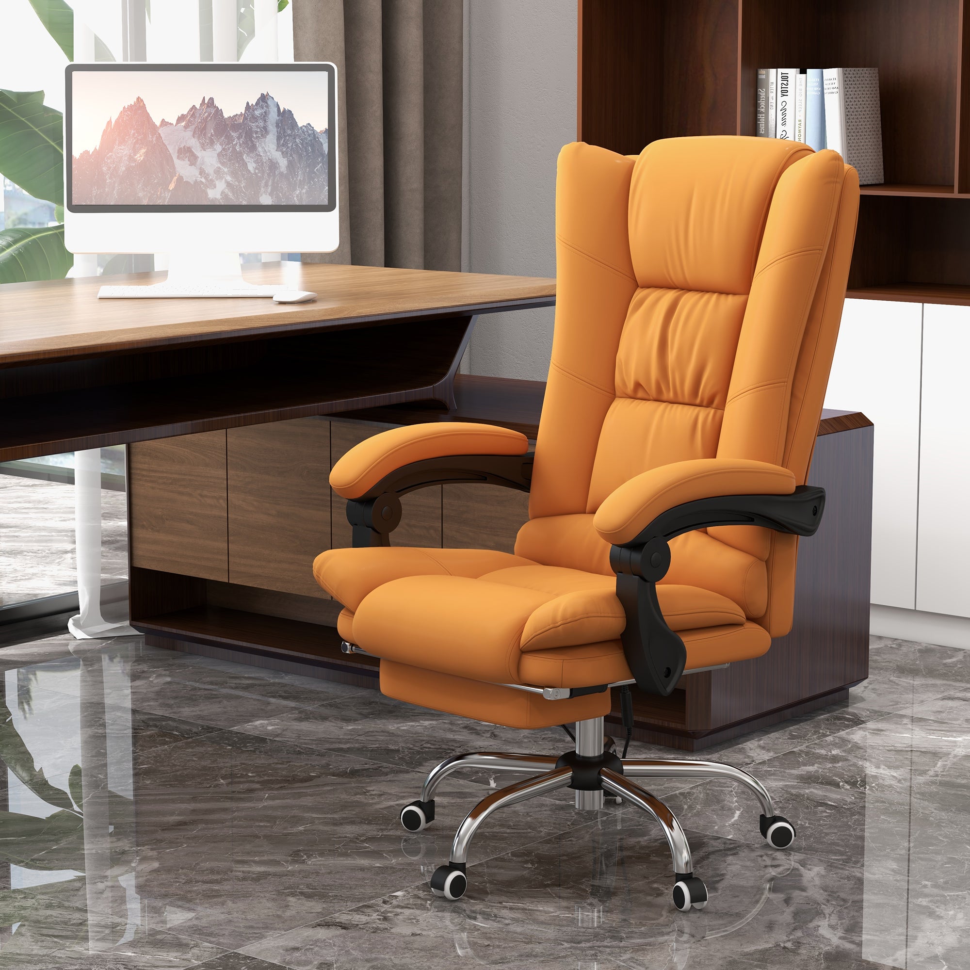 Vinsetto High Back Vibration Massage Office Chair, Heated Reclining PU Leather Computer Chair with 135° Reclining Back and Footrest, Black