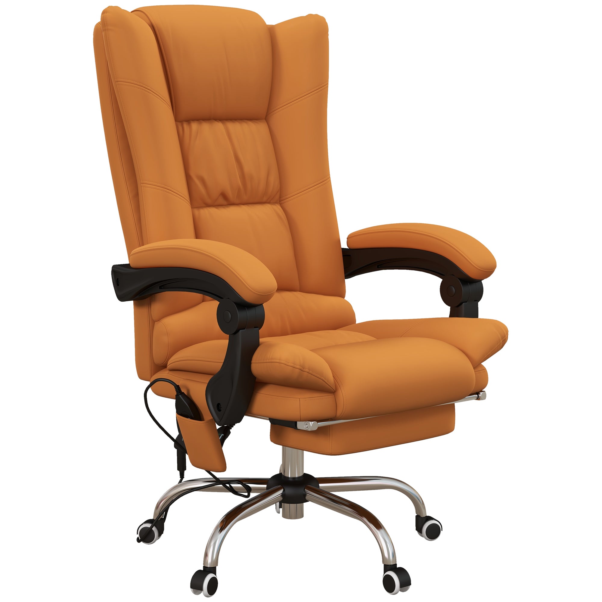 Vinsetto High Back Vibration Massage Office Chair, Heated Reclining PU Leather Computer Chair with 135° Reclining Back and Footrest, Black