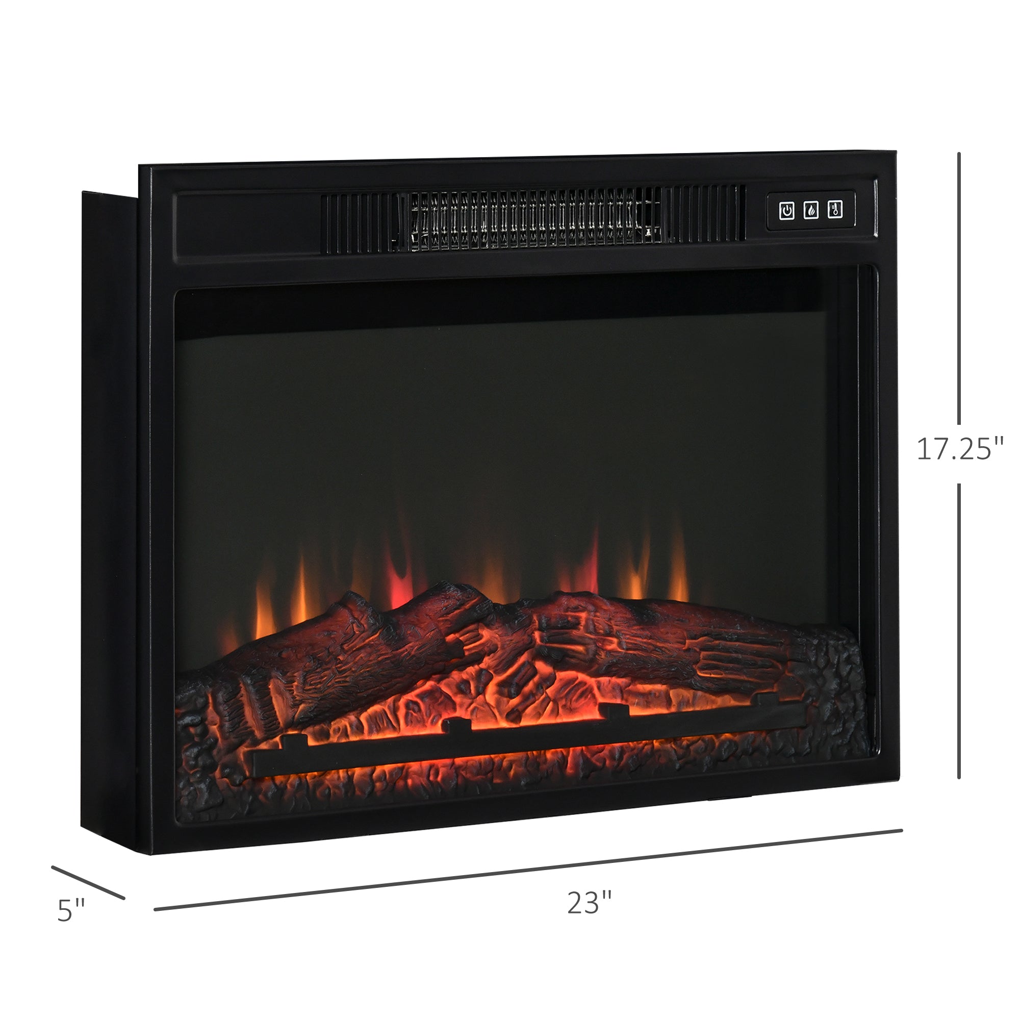 HOMCOM 23" Electric Fireplace Insert for Wooden Cabinet, Recessed Fireplace Heater with Realistic Log Flames, Adjustable Brightness, Remote Control, 1400W, Black