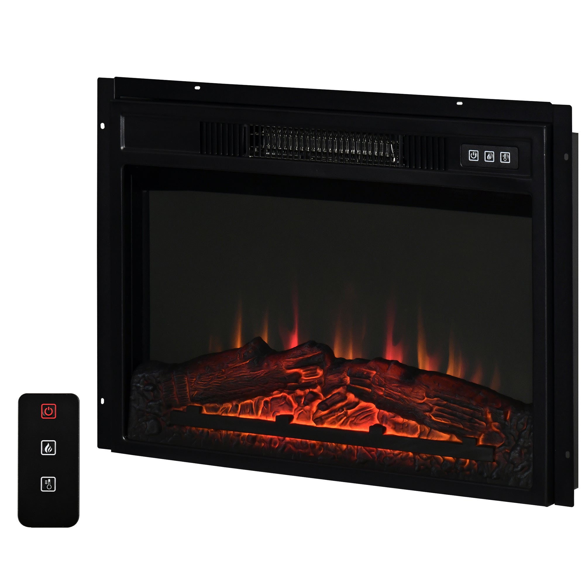 HOMCOM 23" Electric Fireplace Insert for Wooden Cabinet, Recessed Fireplace Heater with Realistic Log Flames, Adjustable Brightness, Remote Control, 1400W, Black