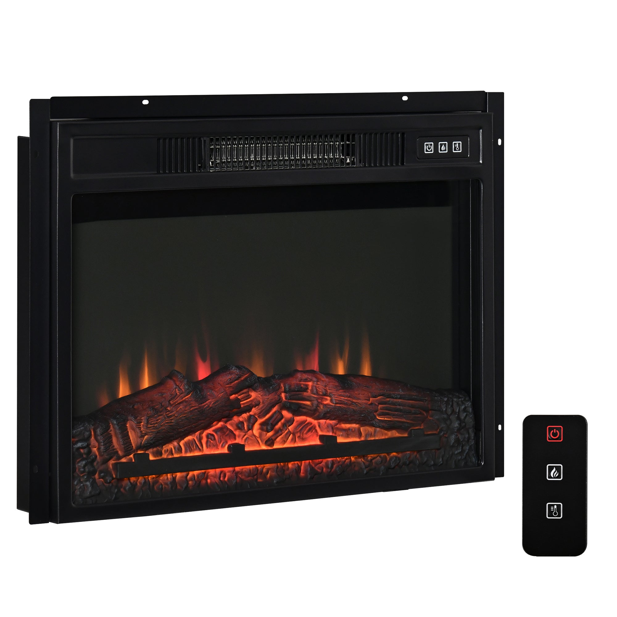 HOMCOM 23" Electric Fireplace Insert for Wooden Cabinet, Recessed Fireplace Heater with Realistic Log Flames, Adjustable Brightness, Remote Control, 1400W, Black