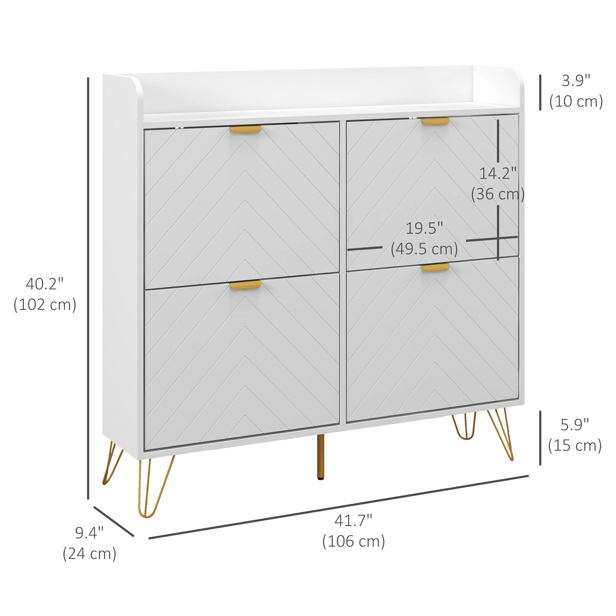 HOMCOM Narrow Shoe Cabinet with 4 Flip Drawers, Entryway Shoe Storage Cabinet with Adjustable Shelves, Hairpin Legs and 4 Vents for 16 Pairs of Shoes, Space Saving, White