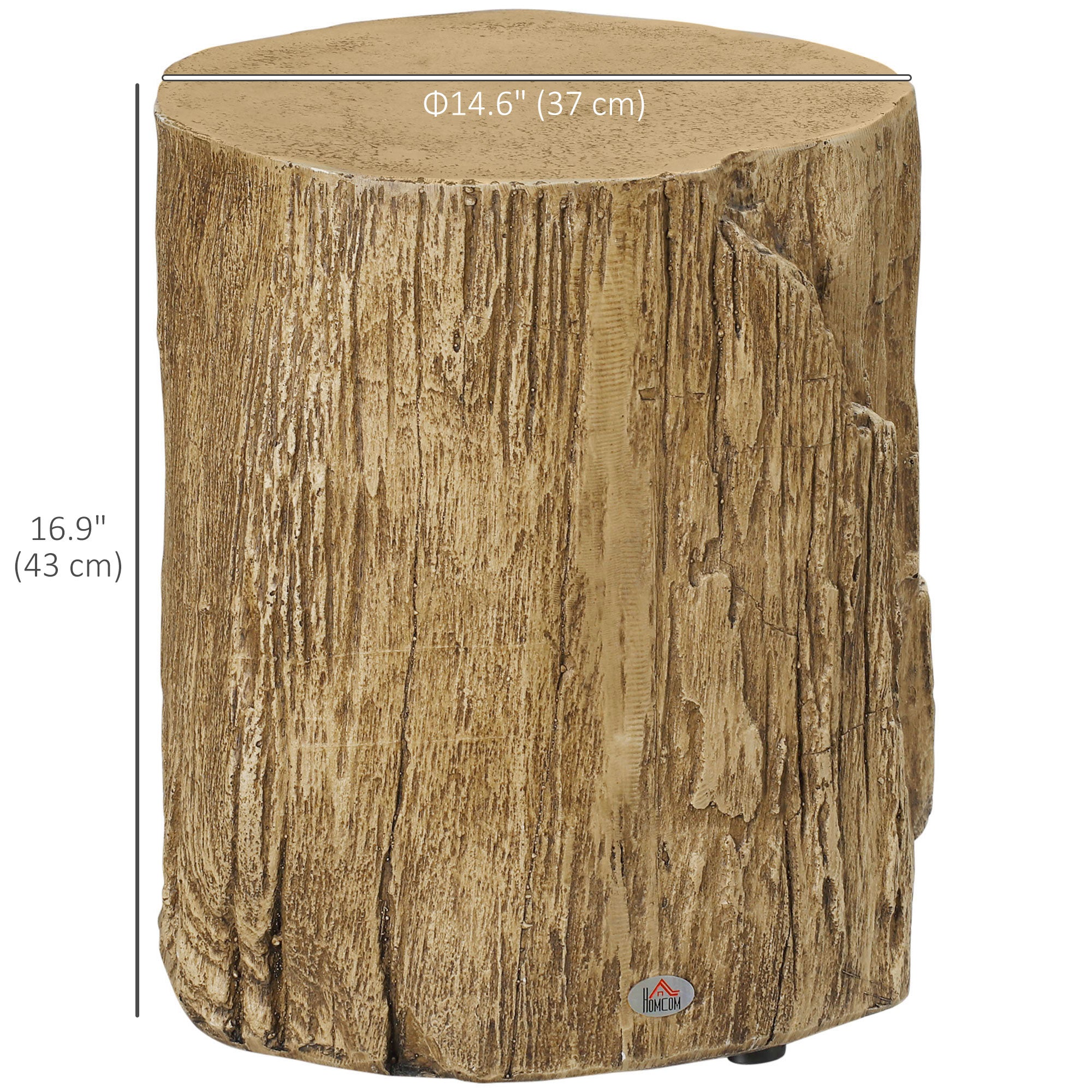 HOMCOM Concrete Finish Side Table, Lightweight Accent Table, 17" Patio Tree Stump End Table with 4 Adjustable Feet for Indoor, Outdoor, Natural Brown