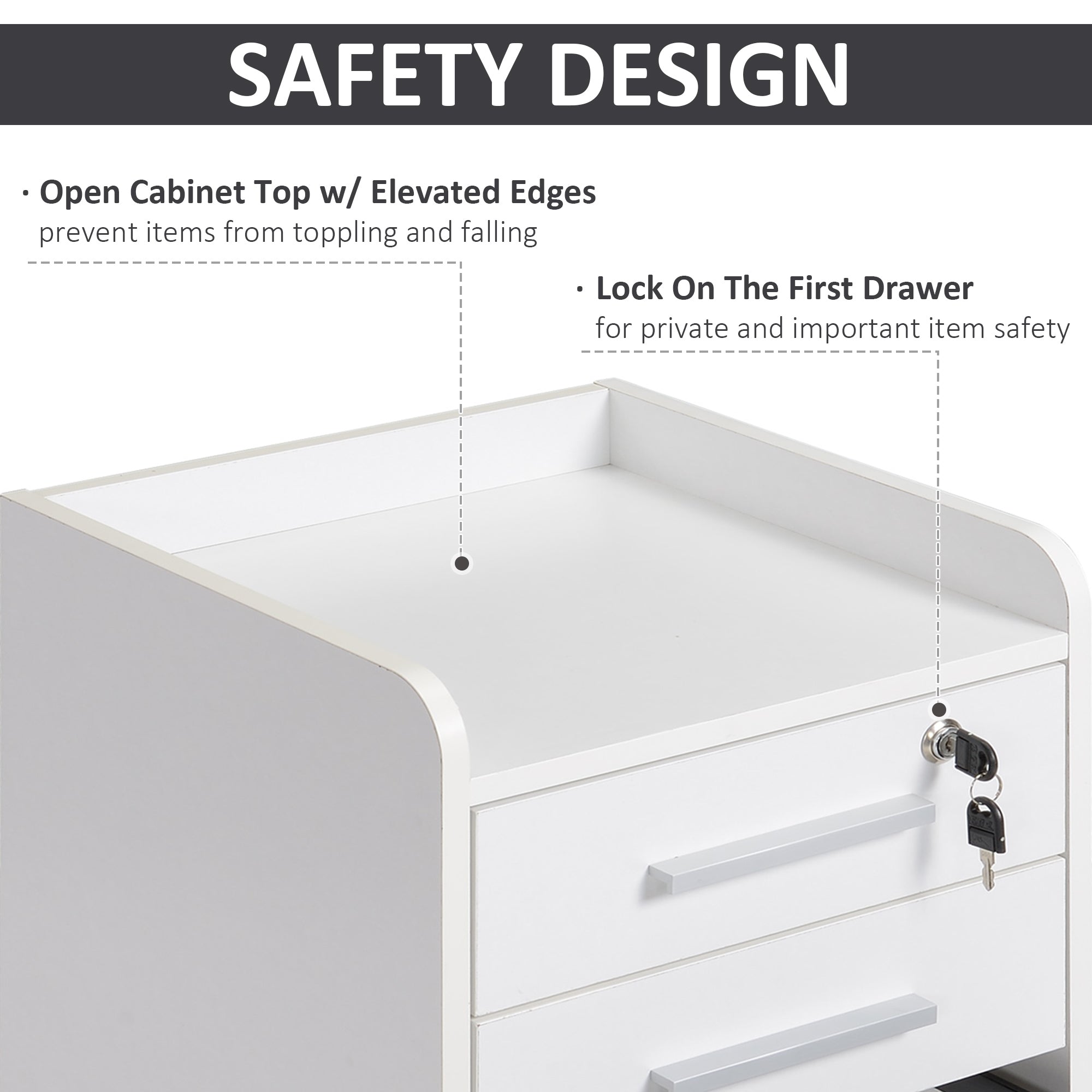 HOMCOM 3 Drawer File Cabinet with Lock and Edged Top, Lockable Filing Cabinet on Wheels with Hanging Bars for Letter and A4 Size, White