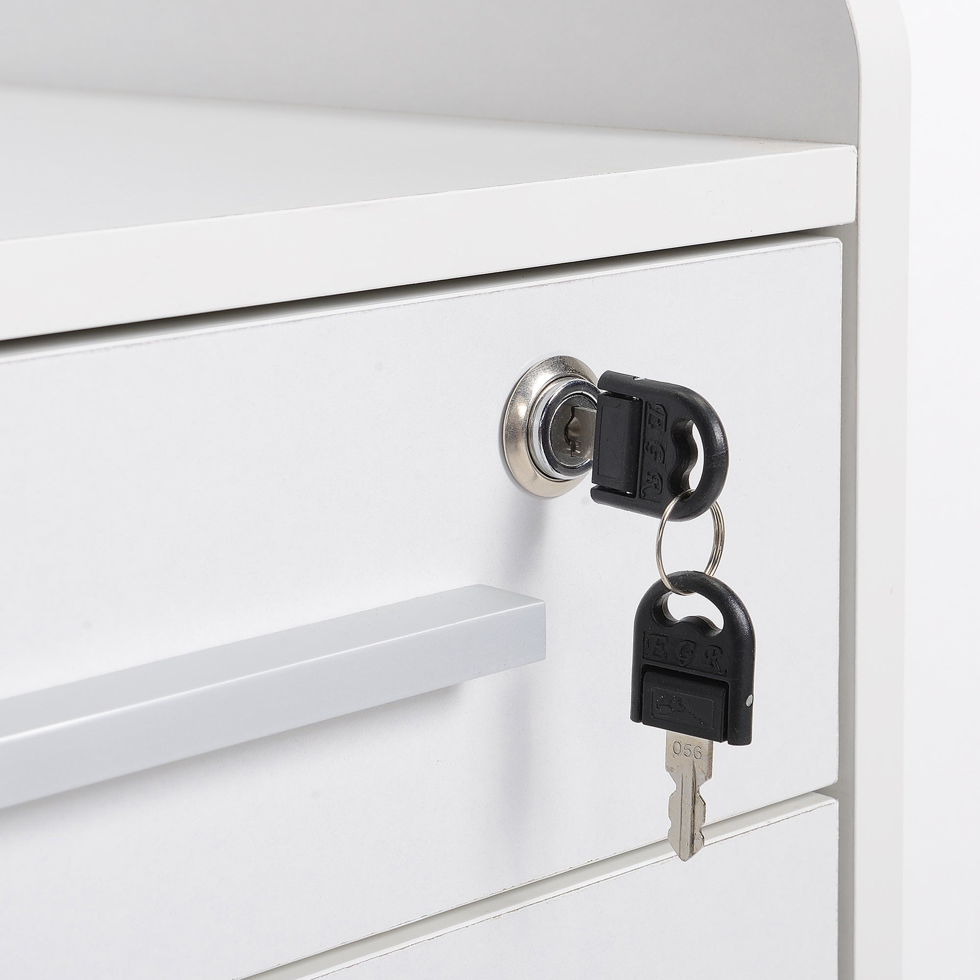 HOMCOM 3 Drawer File Cabinet with Lock and Edged Top, Lockable Filing Cabinet on Wheels with Hanging Bars for Letter and A4 Size, White