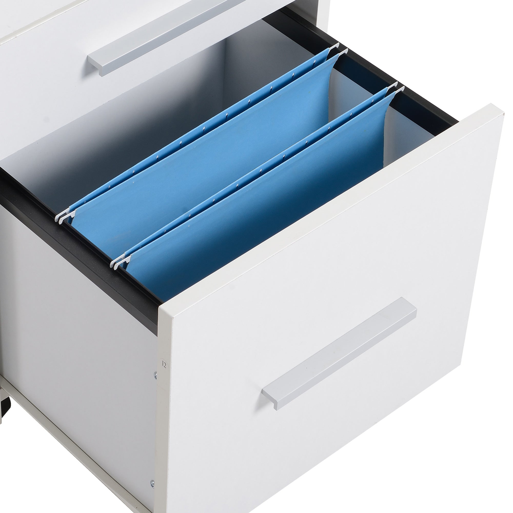 HOMCOM 3 Drawer File Cabinet with Lock and Edged Top, Lockable Filing Cabinet on Wheels with Hanging Bars for Letter and A4 Size, White