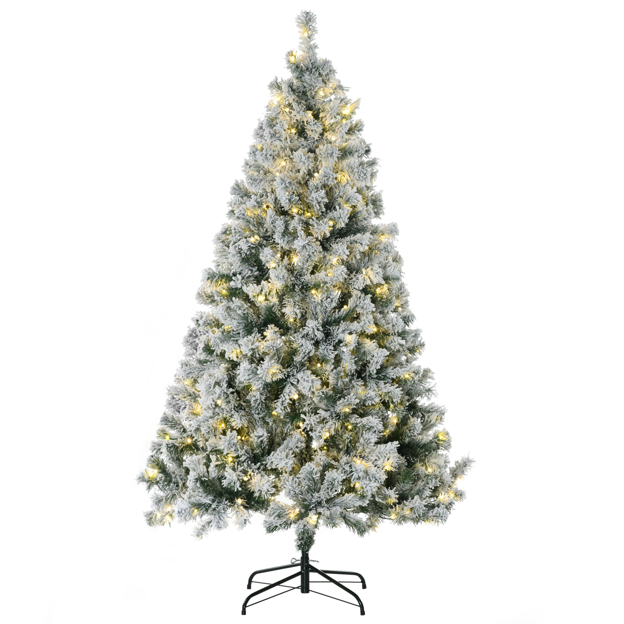 6' Artificial Snow Christmas Trees with Frosted Branches, Warm White or Colorful LED Lights, Steel Base