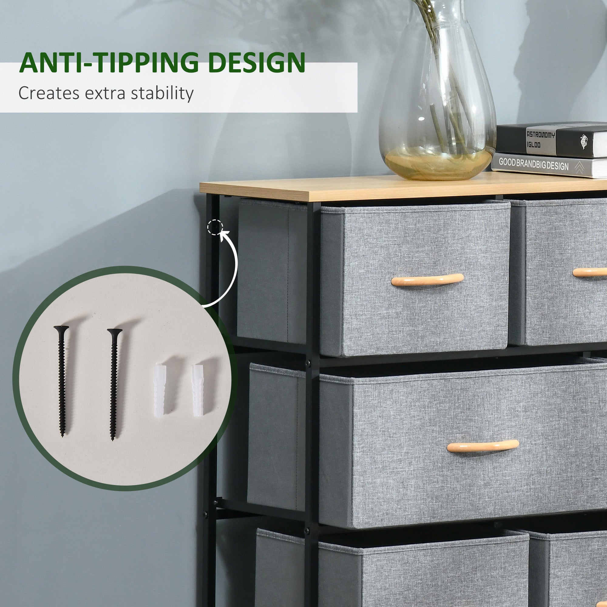 8-Drawer Dresser, 3-Tier Fabric Chest of Drawers, Storage Tower Organizer Unit with Steel Frame for Bedroom, Hallway, Light Gray