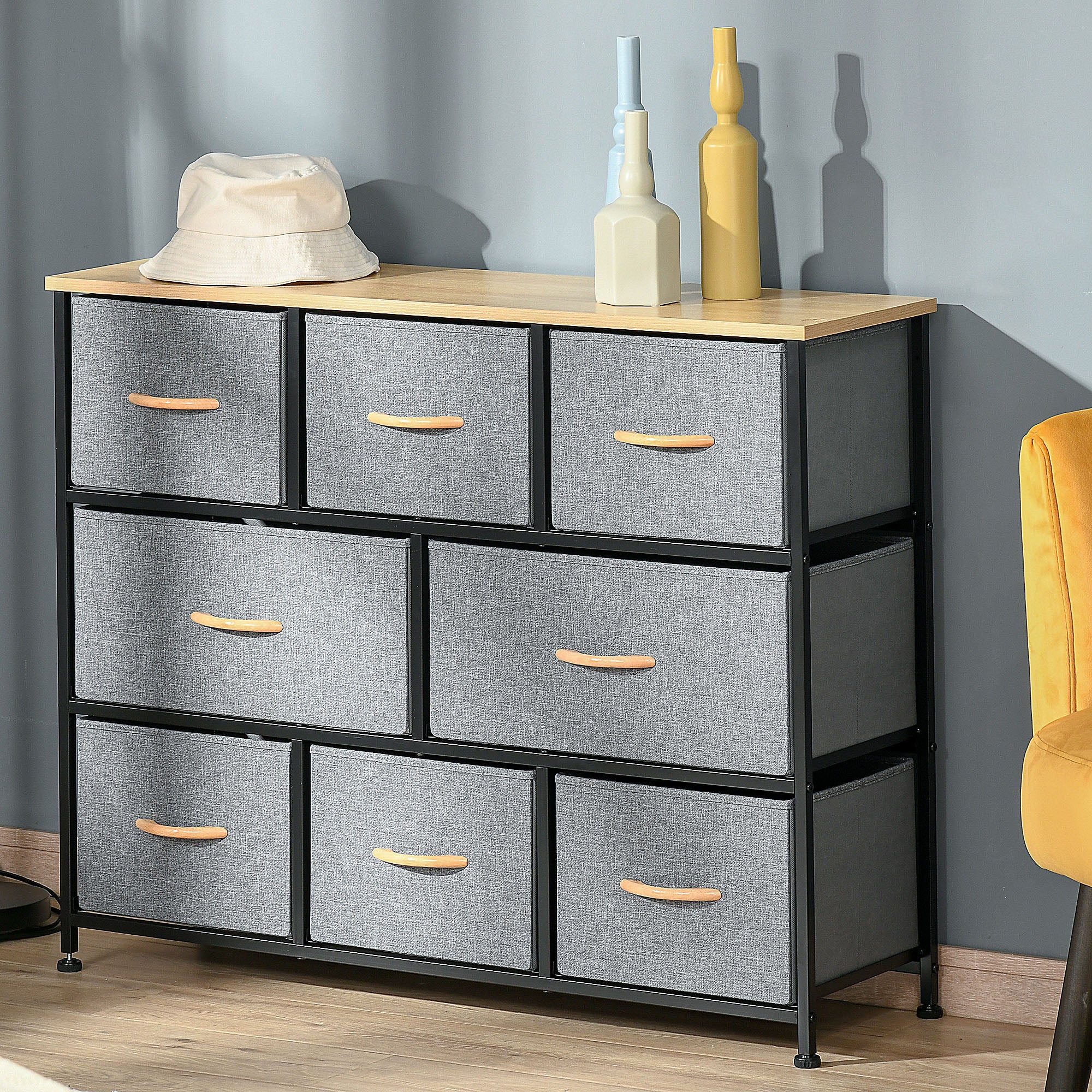 8-Drawer Dresser, 3-Tier Fabric Chest of Drawers, Storage Tower Organizer Unit with Steel Frame for Bedroom, Hallway, Light Gray