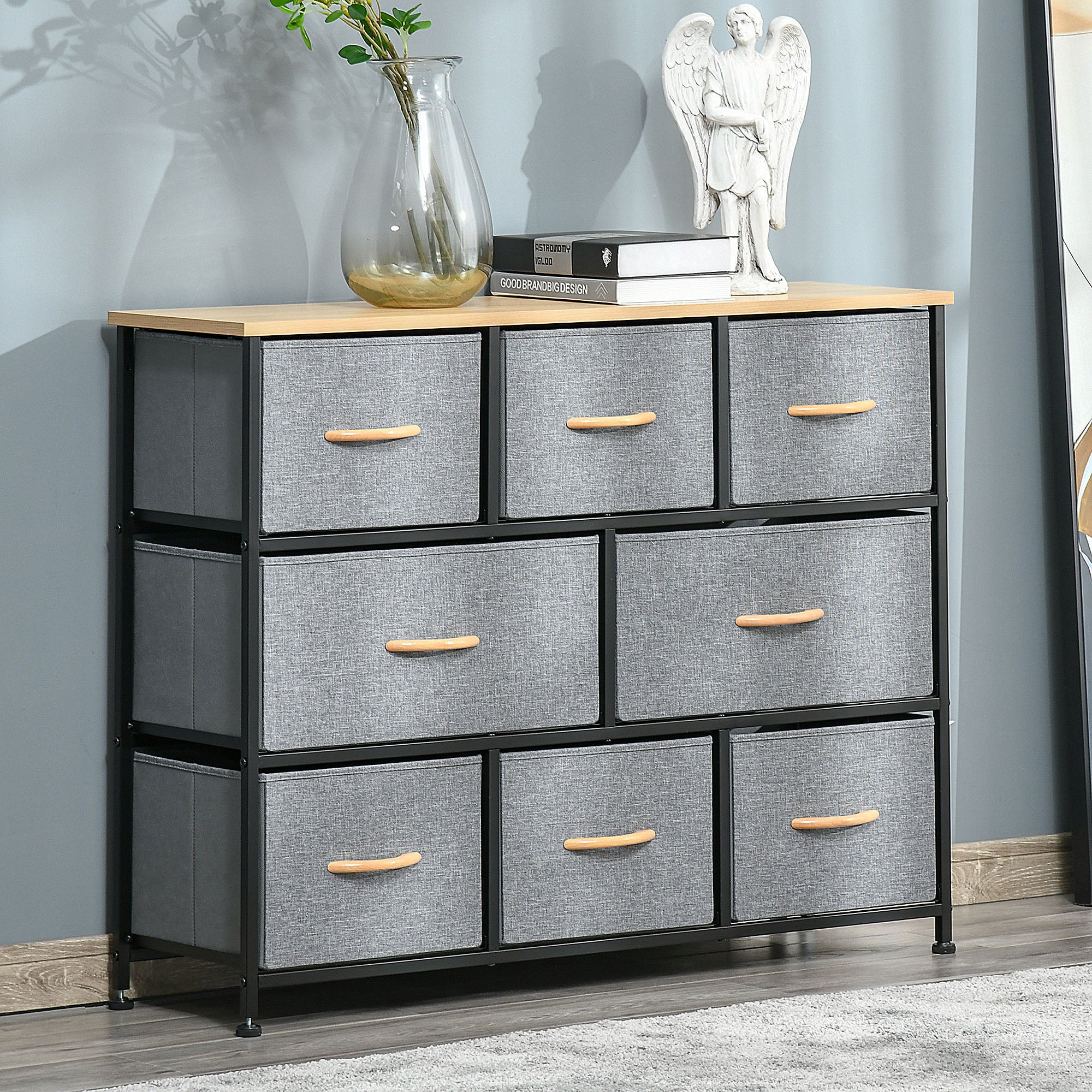 8-Drawer Dresser, 3-Tier Fabric Chest of Drawers, Storage Tower Organizer Unit with Steel Frame for Bedroom, Hallway, Light Gray