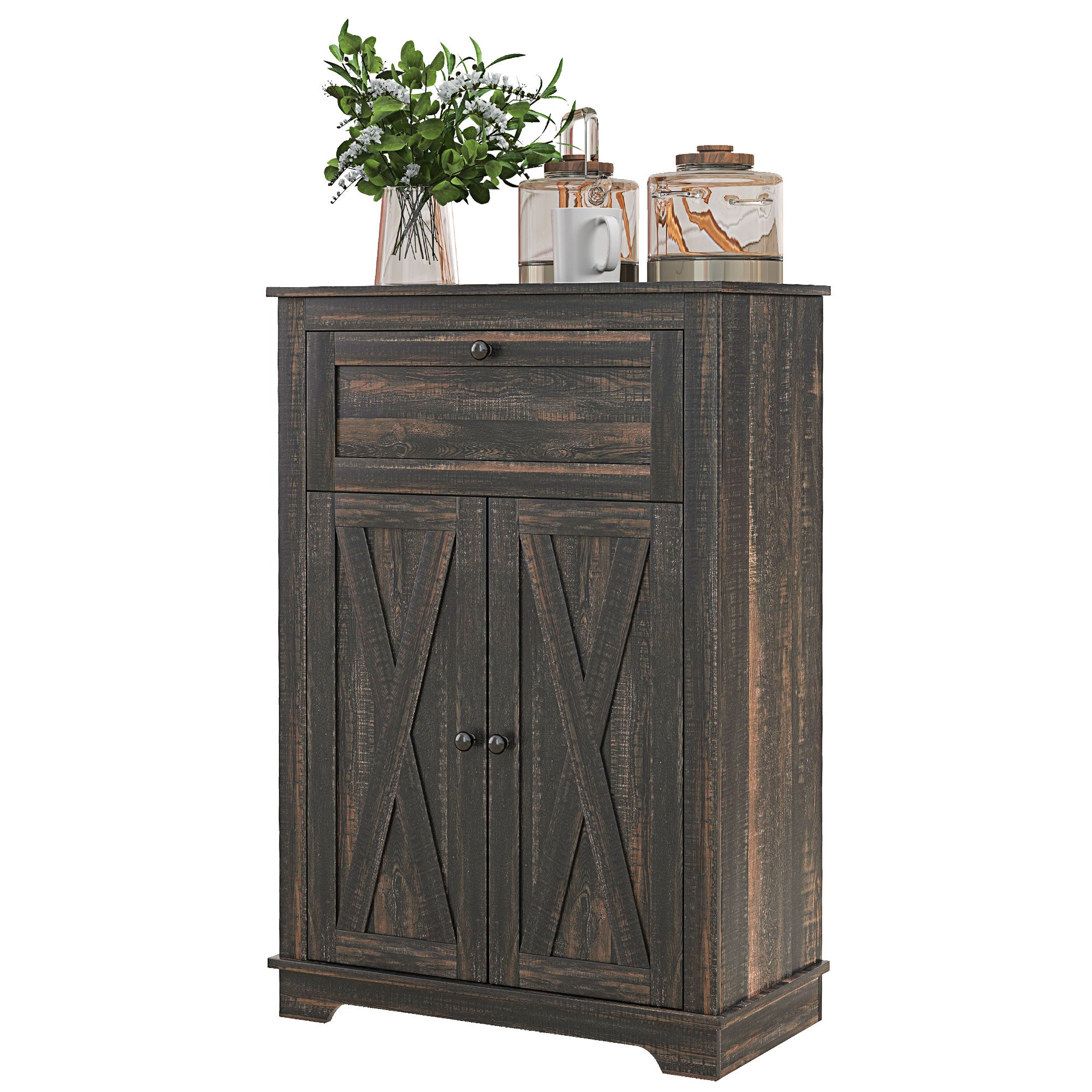 Farmhouse Sideboard Storage Cabinet with Doors and Drawer Dark Brown