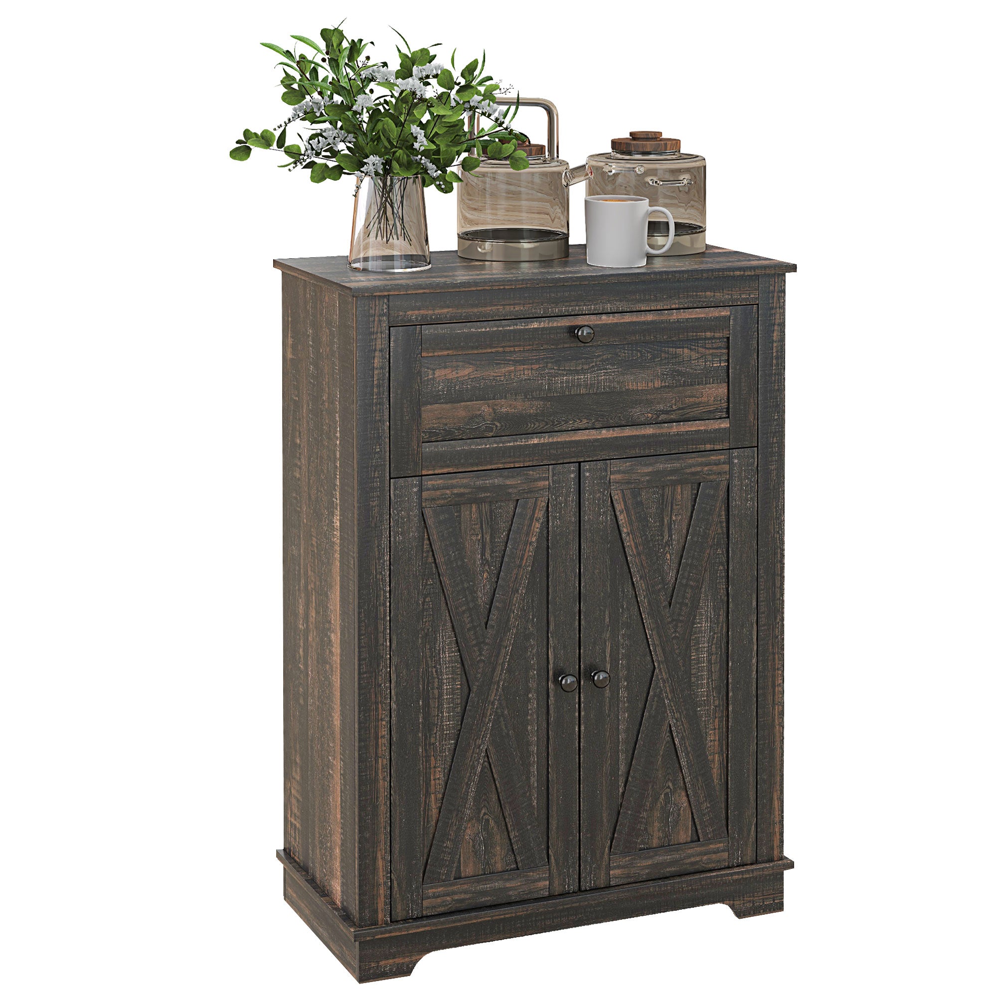 Farmhouse Sideboard Storage Cabinet with Doors and Drawer Dark Brown