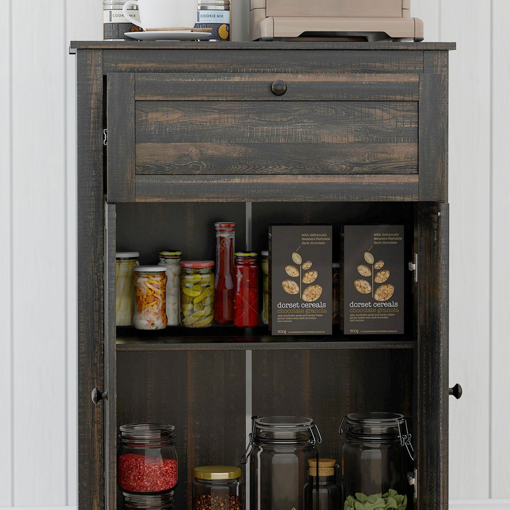 Farmhouse Sideboard Storage Cabinet with Doors and Drawer Dark Brown