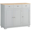 Kitchen Sideboard Floor Cupboard w/ Solid Wood Top, Adjustable Shelf & 3 Drawers, Gray