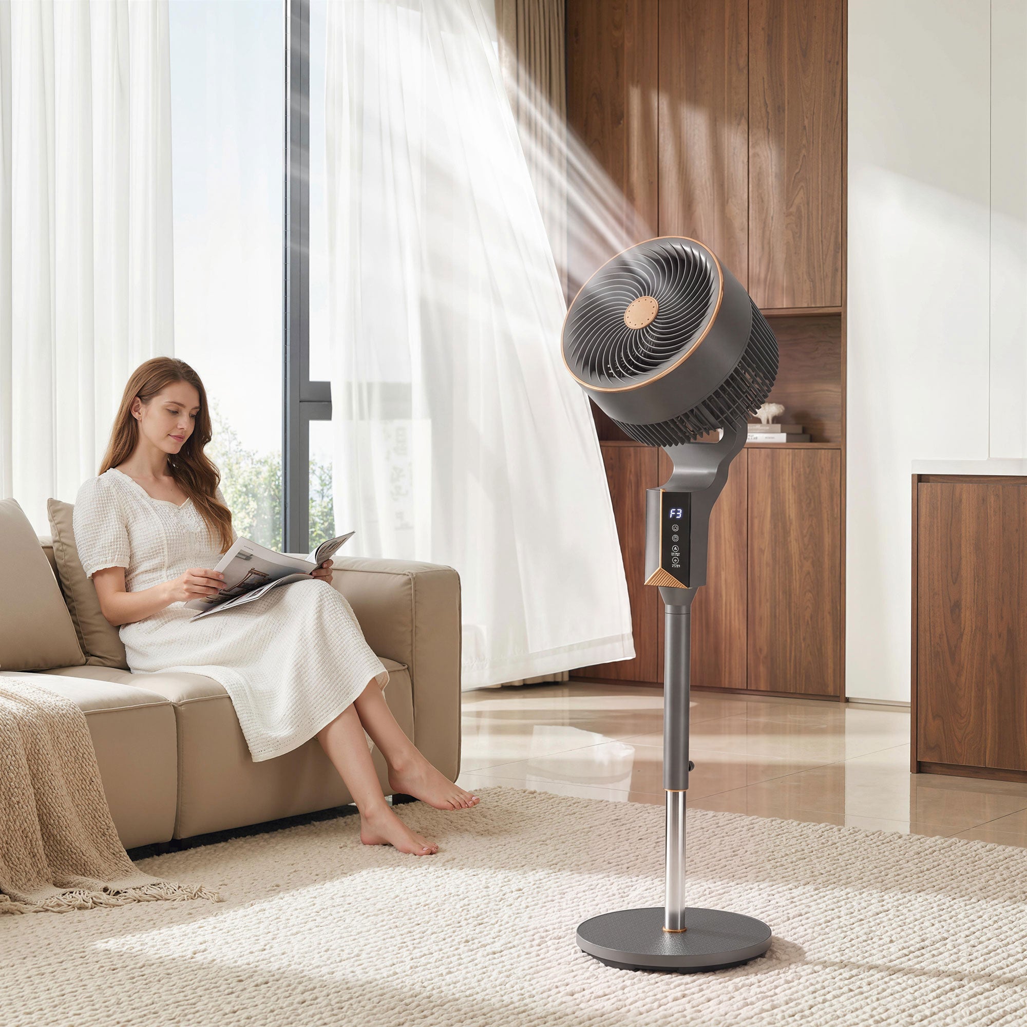 20 dB Silent Standing Fan for Bedroom, 46" Pedestal Fan with 65° Oscillating, 85° Vertical Tilt, 8 Speeds, Remote Control, 12H Timer, Adjustable Height, Grey