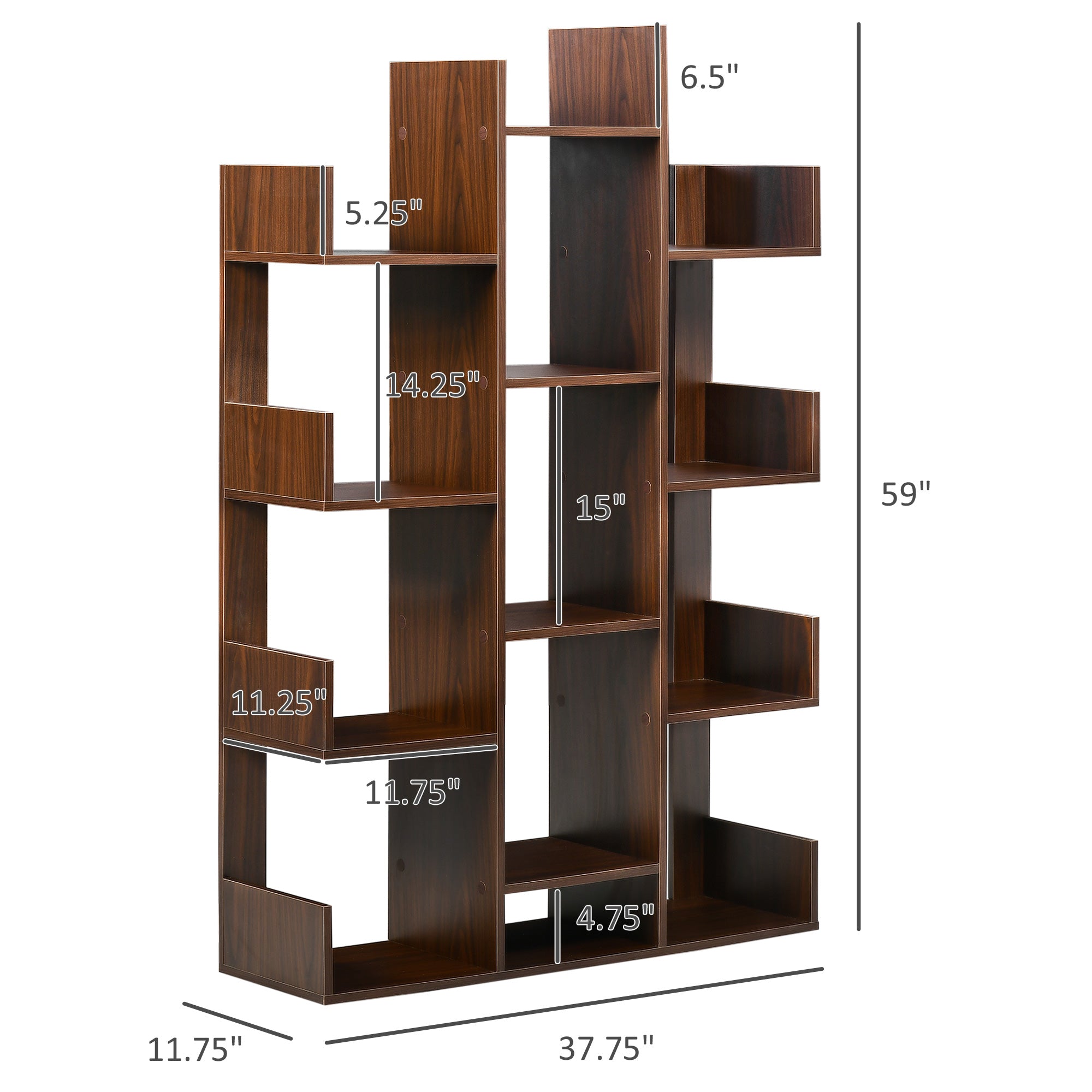 Tree Bookshelf Modern Freestanding Bookcase with 13 Open Shelves Display Unit for Living Room