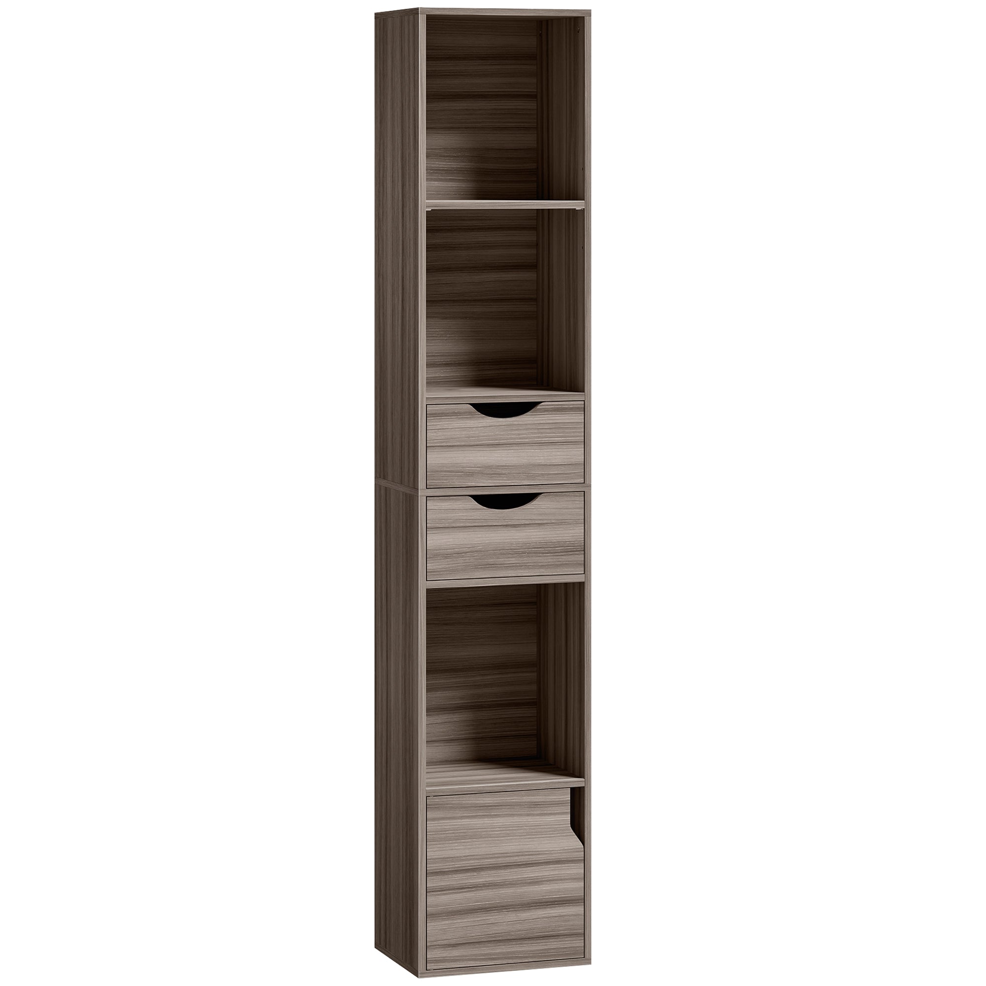 158 cm Bookcase with Drawers, 3-Tier Bookshelf, Slim Storage Cabinet with Doors, Adjustable Shelf for Living Room, Bedroom, Home Office, Grey