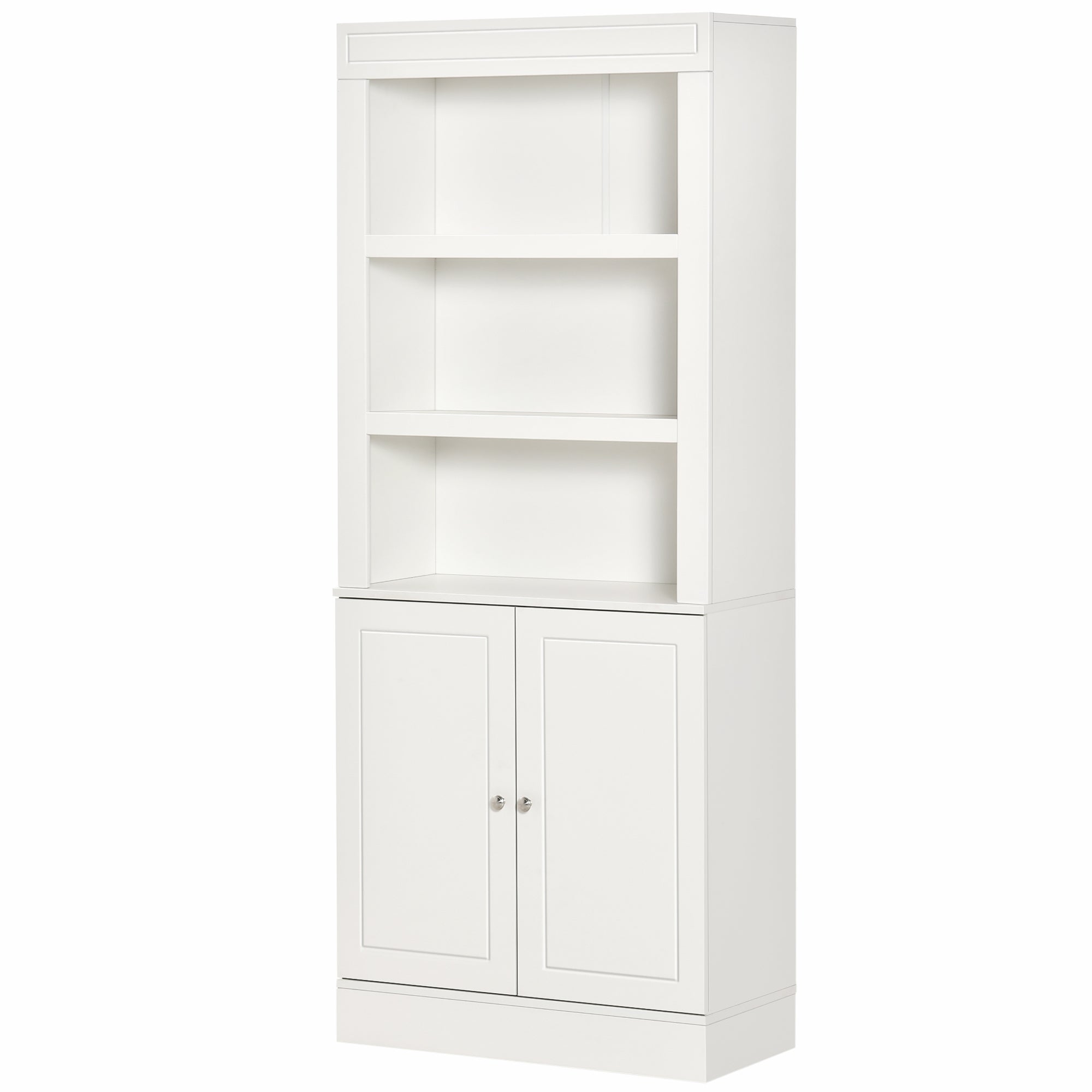 Kitchen Cupboard with 6-tier Shelving, Freestanding Storage Cabinet Sideboard, Pantry Cupboard with 3 Open Compartments and Double-door Cabinet with Adjustable Shelves, White