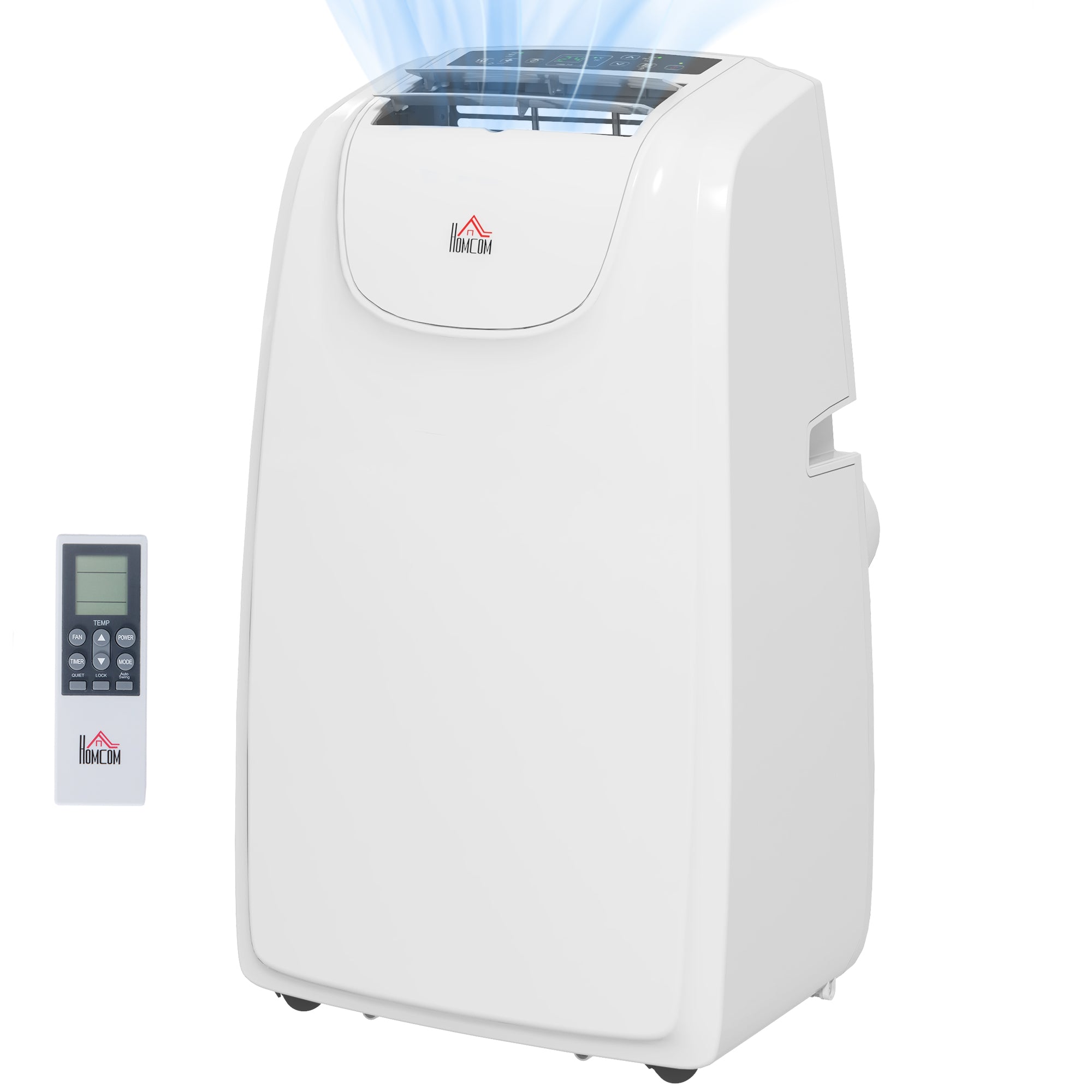 HOMCOM 12,000 BTU Portable Air Conditioner, 4-in-1 Dehumidifier Cooling Fan with Quiet Mode, Remote, LED Display, 24H Timer, Wheels, 28m², Window Venting Kit, Child Lock, White