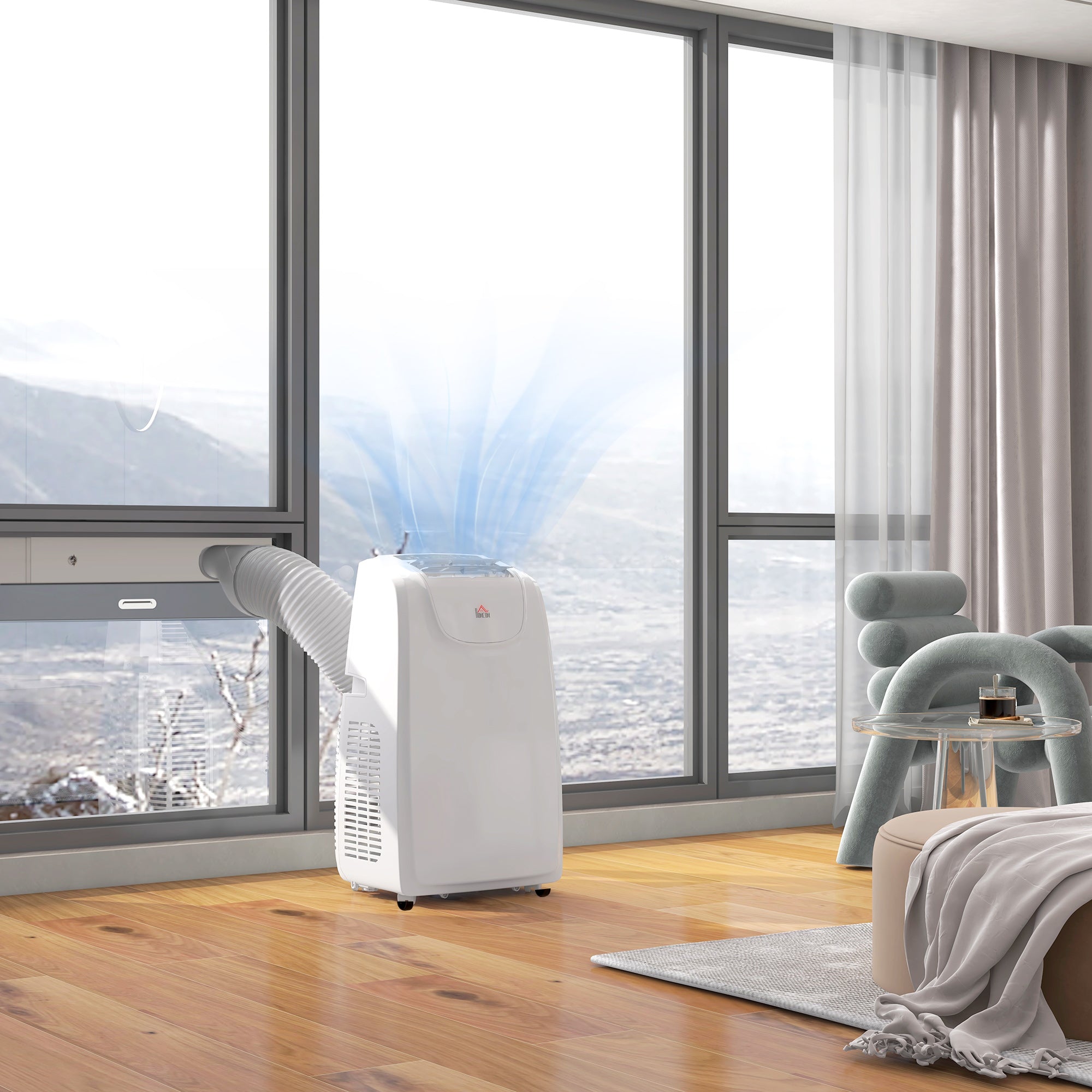 HOMCOM 12,000 BTU Portable Air Conditioner, 4-in-1 Dehumidifier Cooling Fan with Quiet Mode, Remote, LED Display, 24H Timer, Wheels, 28m², Window Venting Kit, Child Lock, White