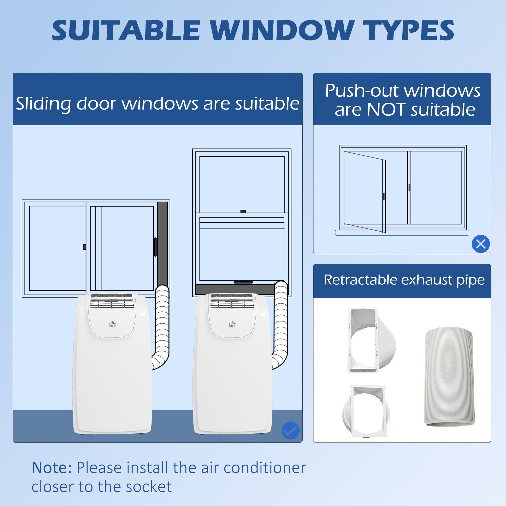 HOMCOM 12,000 BTU Portable Air Conditioner, 4-in-1 Dehumidifier Cooling Fan with Quiet Mode, Remote, LED Display, 24H Timer, Wheels, 28m², Window Venting Kit, Child Lock, White