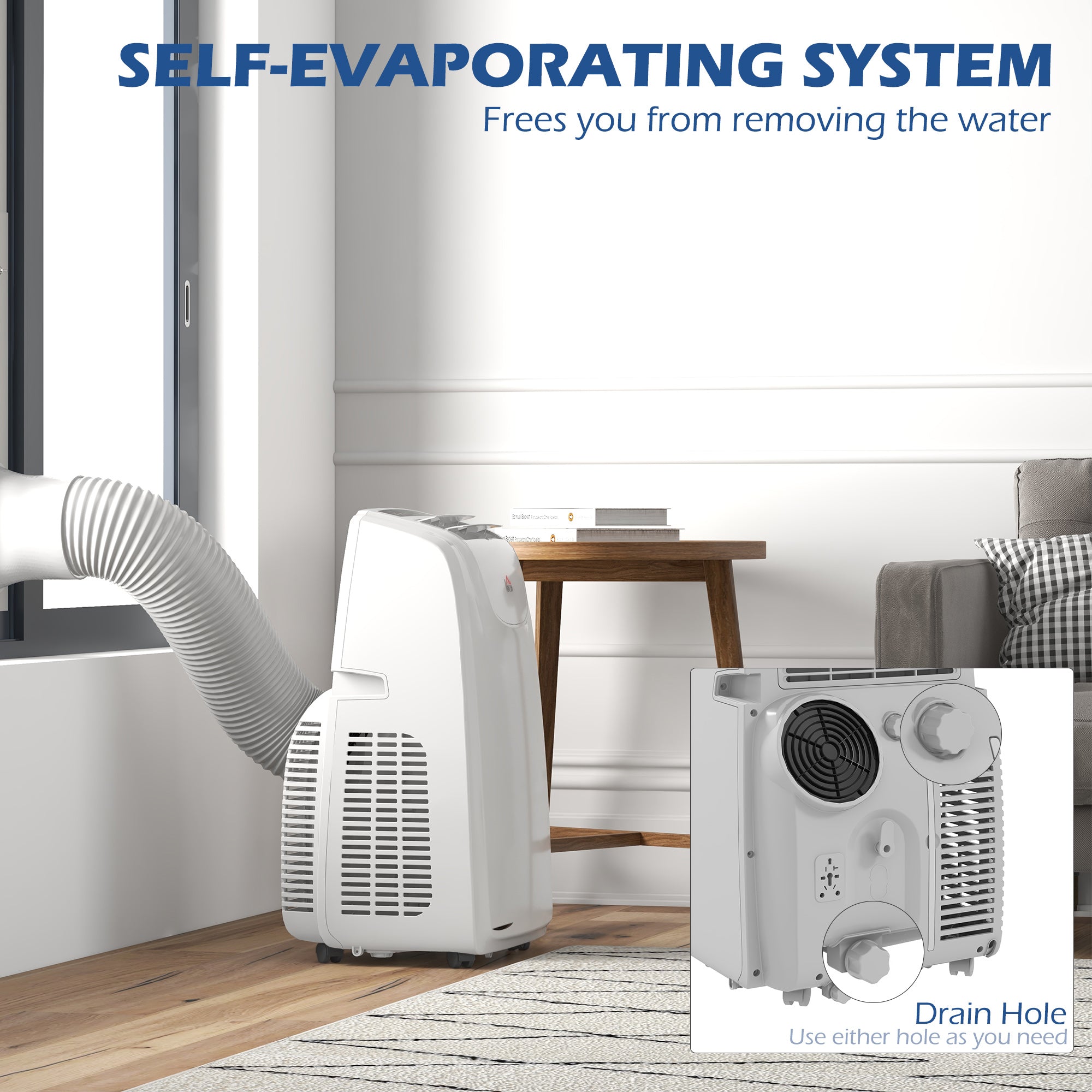 HOMCOM 12,000 BTU Portable Air Conditioner, 4-in-1 Dehumidifier Cooling Fan with Quiet Mode, Remote, LED Display, 24H Timer, Wheels, 28m², Window Venting Kit, Child Lock, White