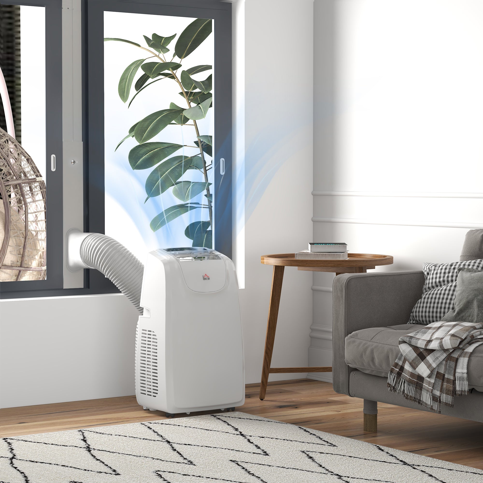 HOMCOM 12,000 BTU Portable Air Conditioner, 4-in-1 Dehumidifier Cooling Fan with Quiet Mode, Remote, LED Display, 24H Timer, Wheels, 28m², Window Venting Kit, Child Lock, White