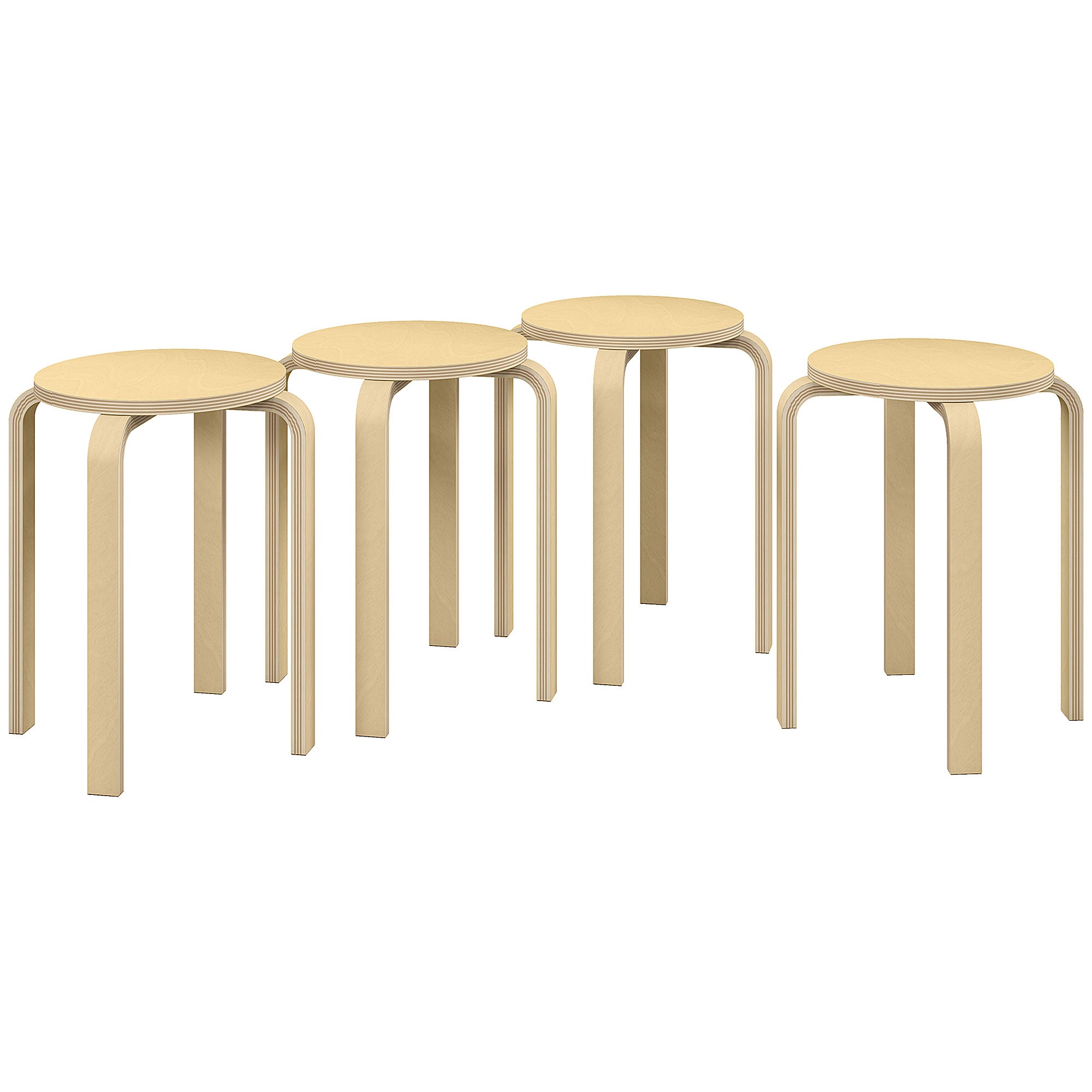 HOMCOM Stackable Stools Set of 4, Modern Stacking Chairs, 18-Inch Round Backless Stools for Kitchen, Dining Room, Office, Outdoors, Natural