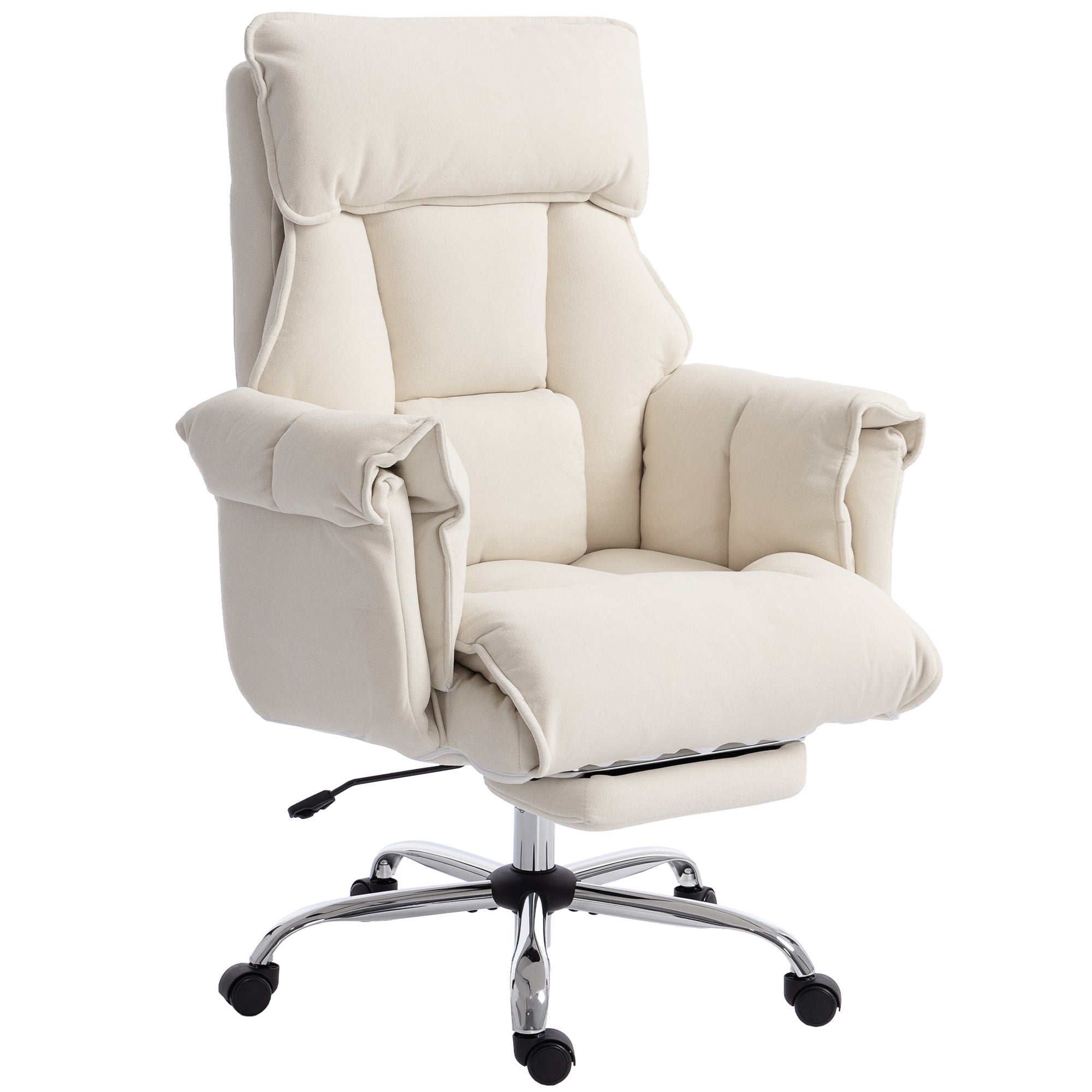 Executive Office Chair with Footrest, Reclining Swivel Computer Desk Chair with High Back, Double-layer Padding, Headrest, Adjustable Height, Rolling Wheels, Cream White