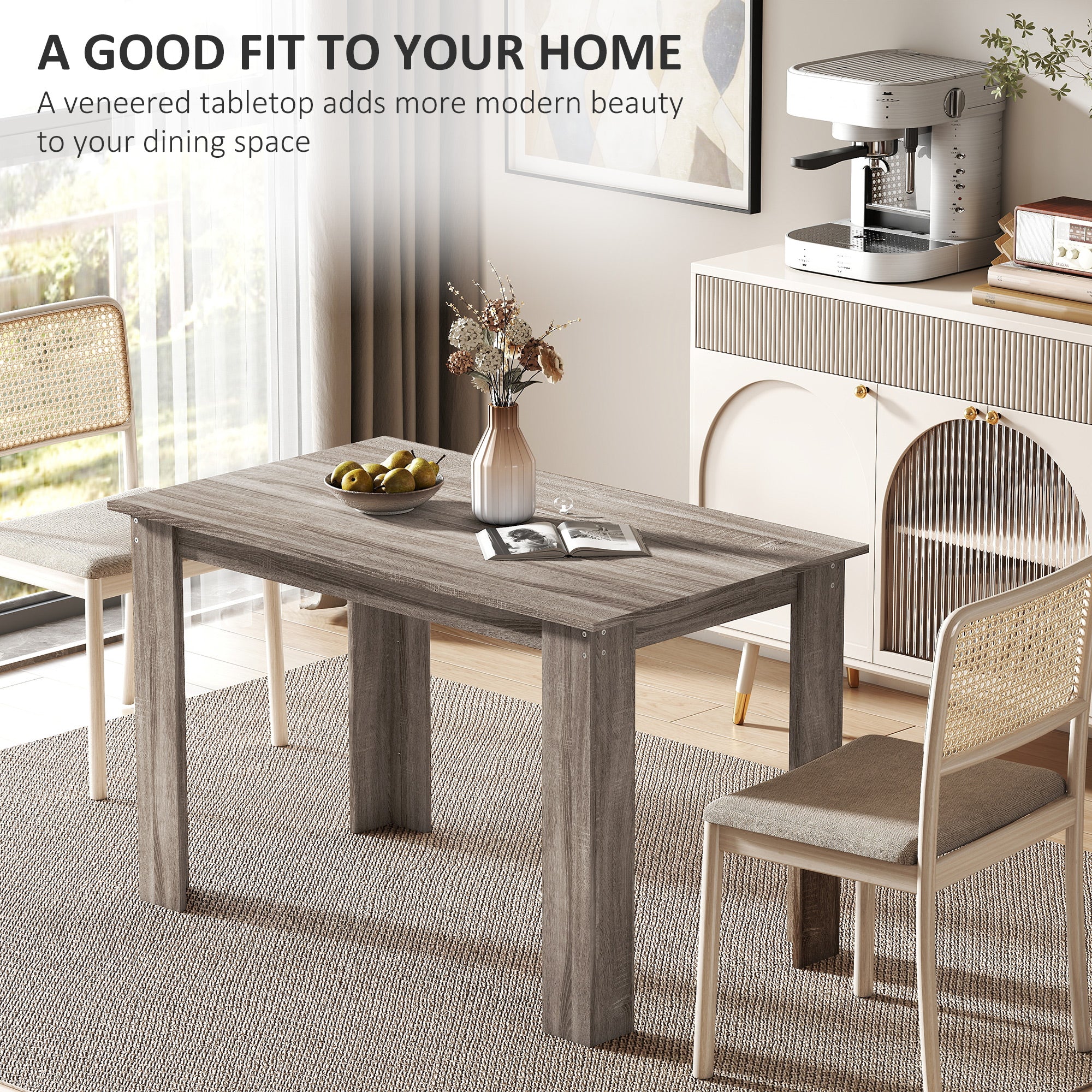 47" Dining Table for 4-6 People, Mid-Century Modern Rectangular Kitchen Table with Wood Effect for Dining Room, Living Room, Light Gray
