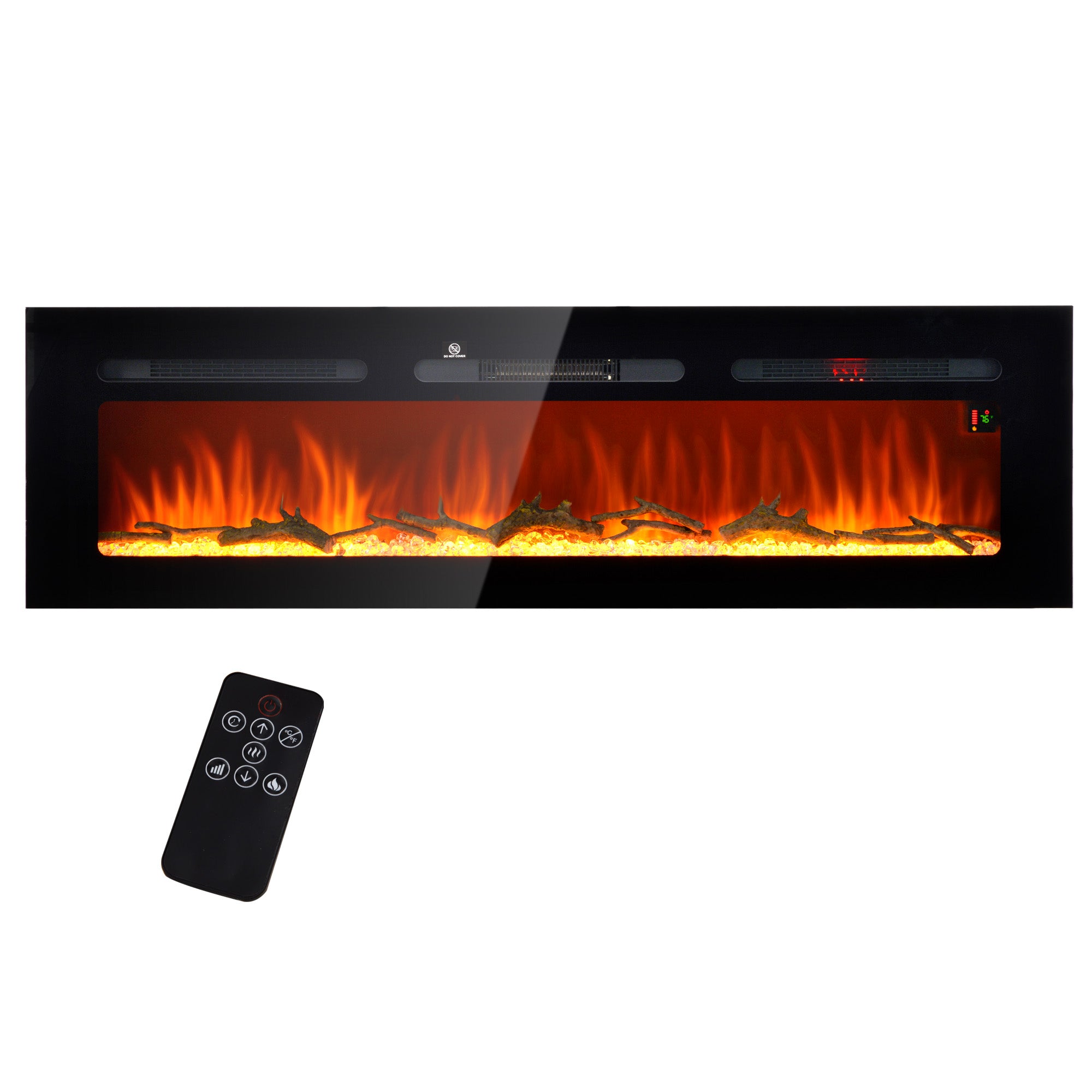 60" Fireplace Heater Electric Insert, Ultra-Thin Lightweight LED Fireplace Heater w/ Adjustable Flame Color & Brightness, Black