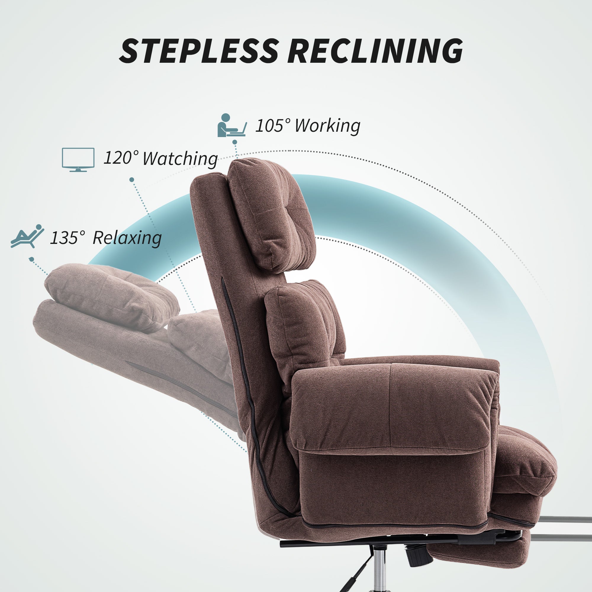 Ergonomic Office Chair with Footrest, Thickly Padded, Reclining Executive Computer Desk Chair with Adjustable Backrest, Lumbar Support and Headrest, Coffee