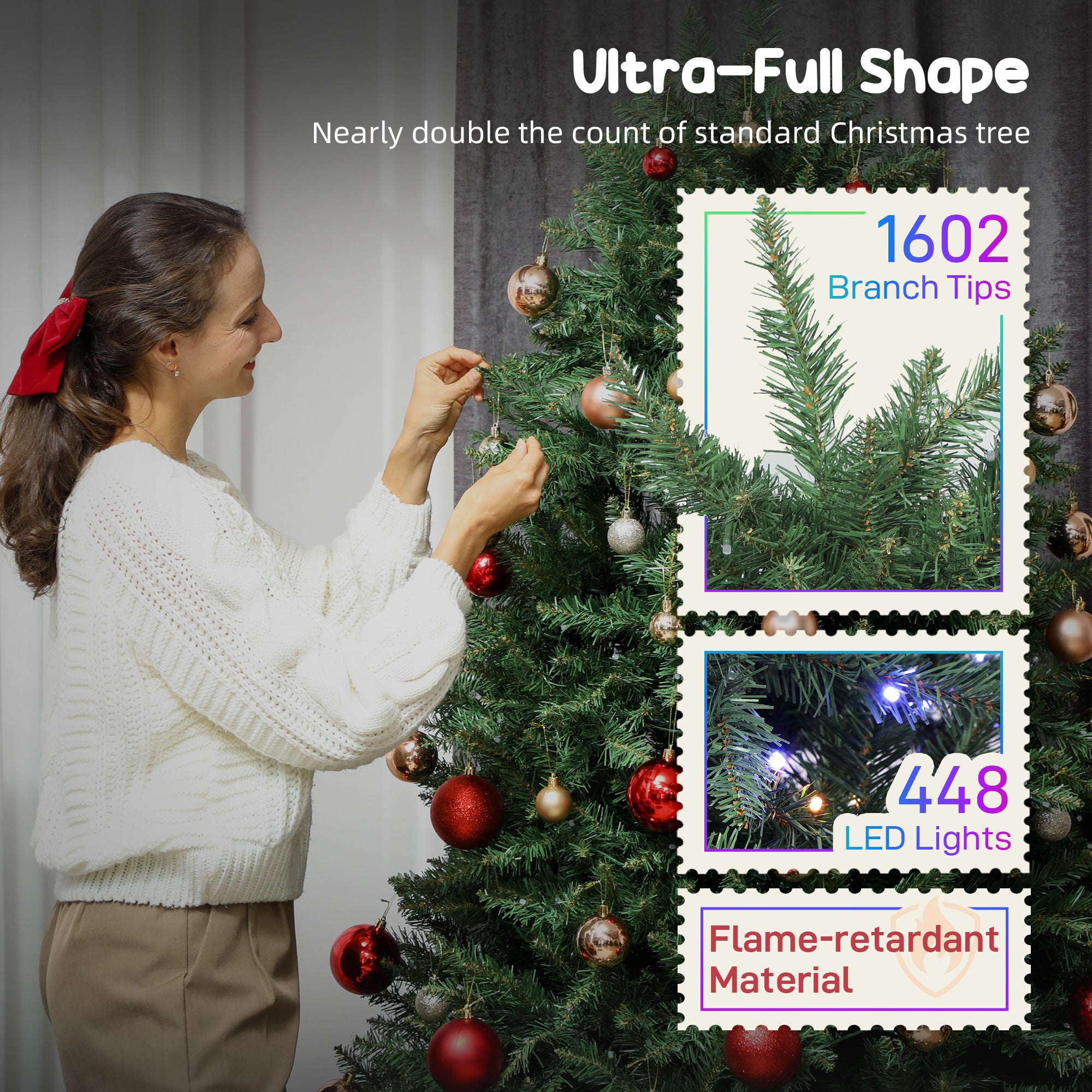 6ft Smart Prelit Christmas Tree with Full-Spectrum RGB Dimmable LEDs, App and Remote Control, Wide Full Hinged Xmas Tree, Easy Assembly, Artificial Holiday Decoration, Green