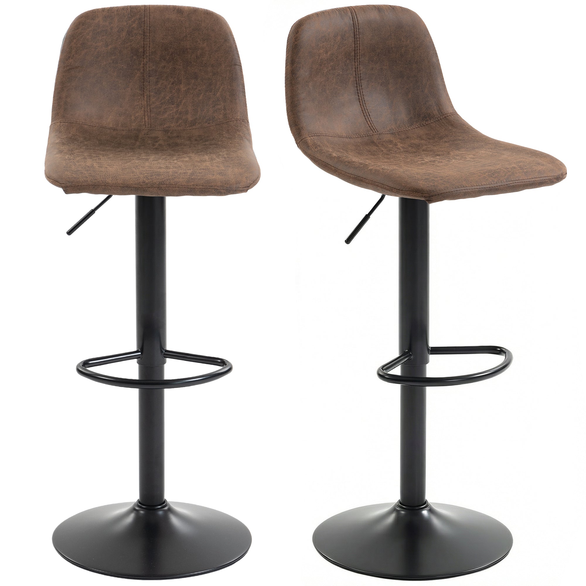 Bar Stools Set of 2, Modern Swivel Barstools, Height Adjustable Breakfast Bar Chairs with Footrest for Kitchen Island and Dining Room, Brown