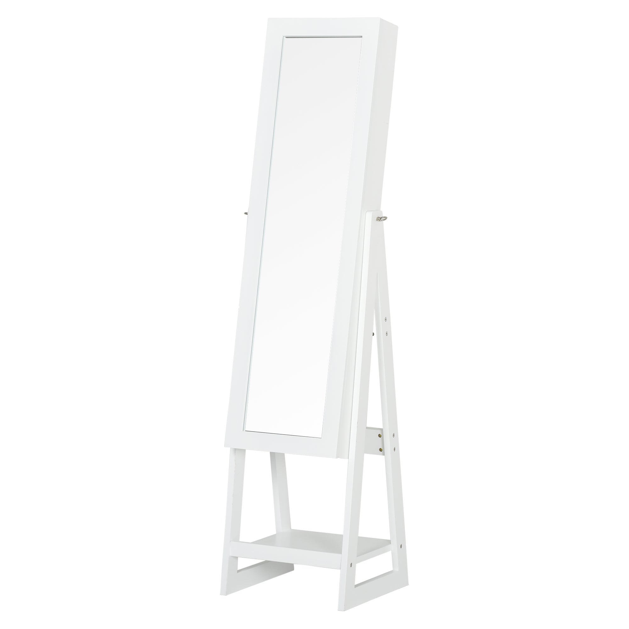 Jewellery Cabinet with Full-Length Mirror, Standing Jewelry Armoire with LED Light, Hooks, Slots, Shelves, Drawers, Folding Panel, Pencil Holders, Mirror with Storage, White