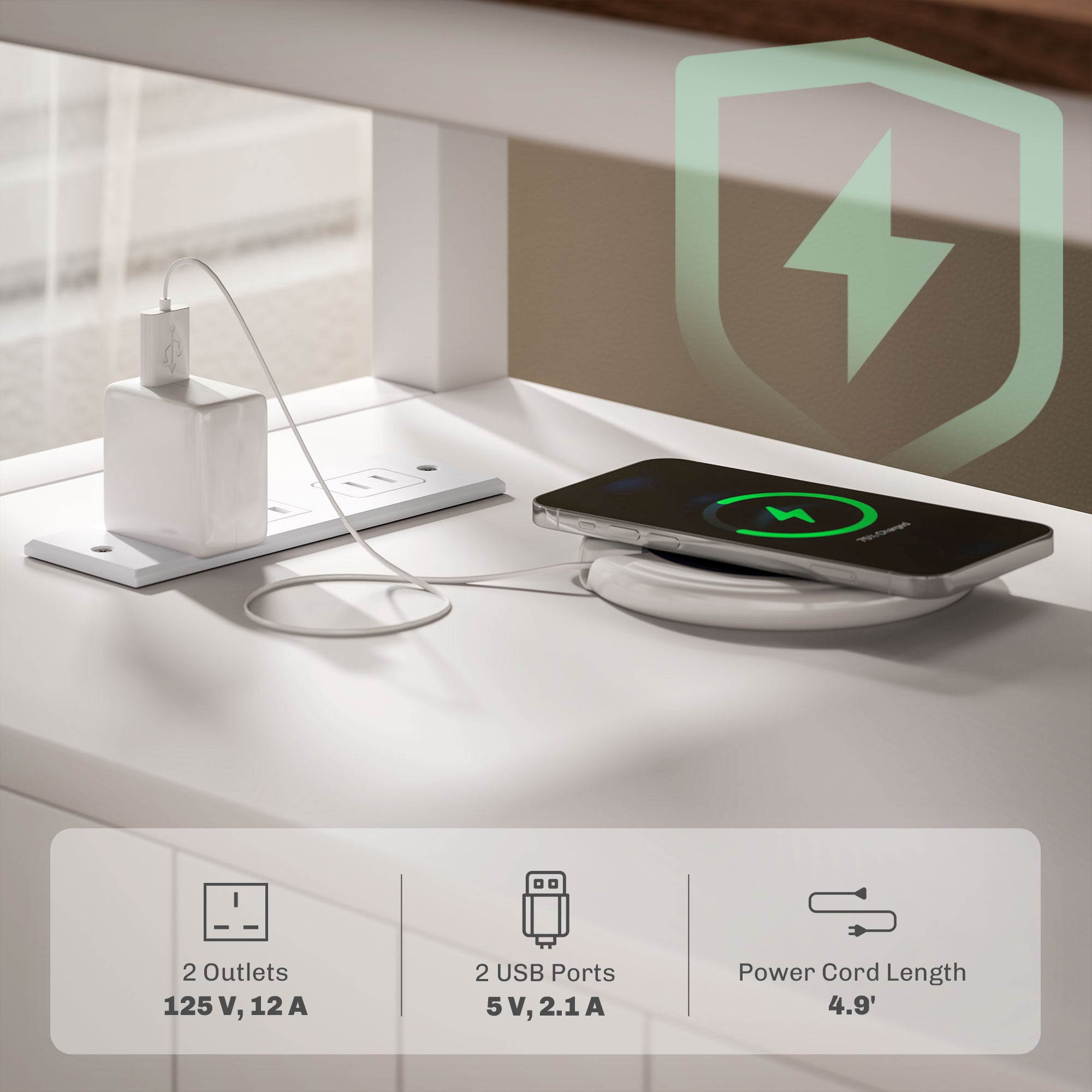 Side Table with Charging Station and USB Ports Narrow End Table with Drawers Shelf for Living Room White