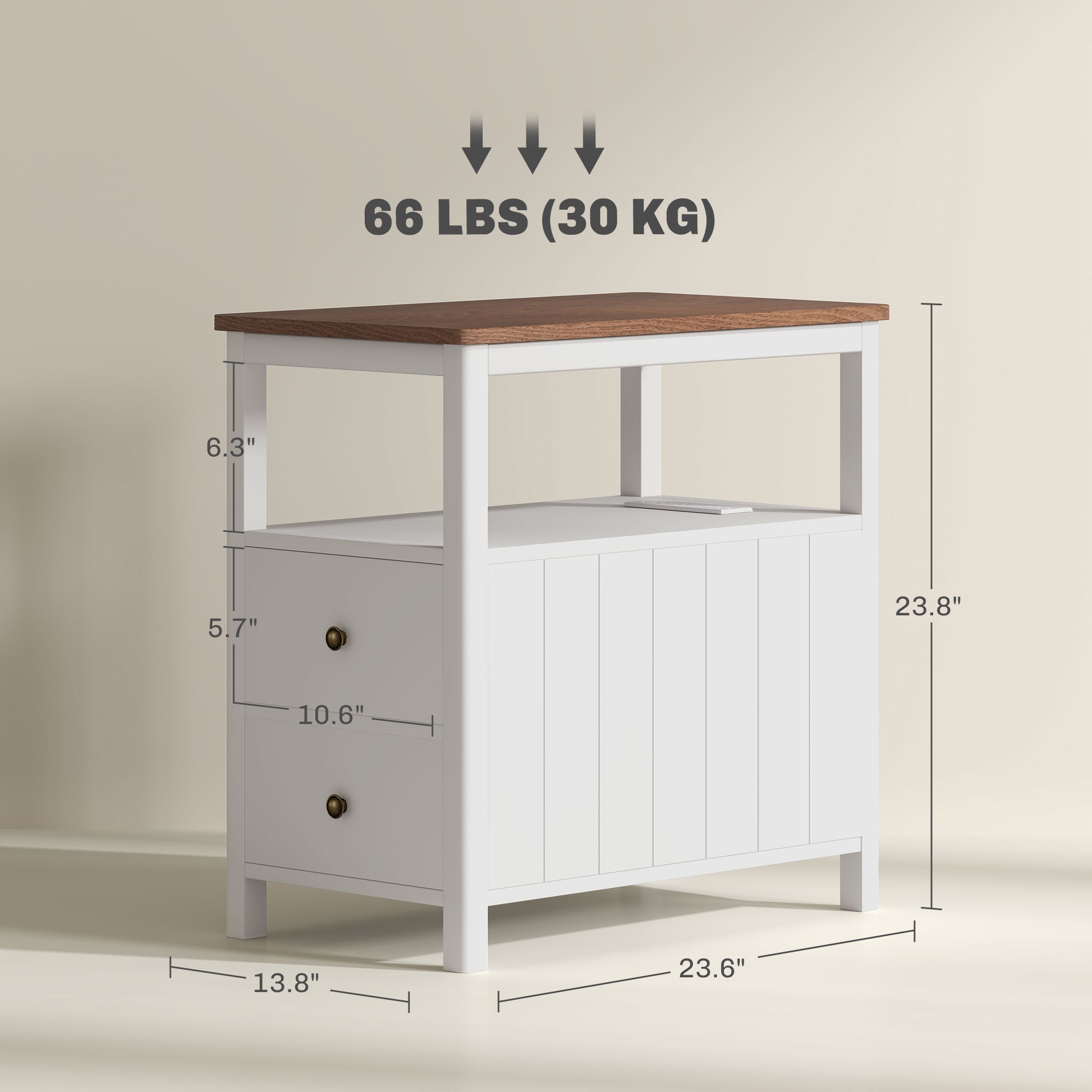 Side Table with Charging Station and USB Ports Narrow End Table with Drawers Shelf for Living Room White