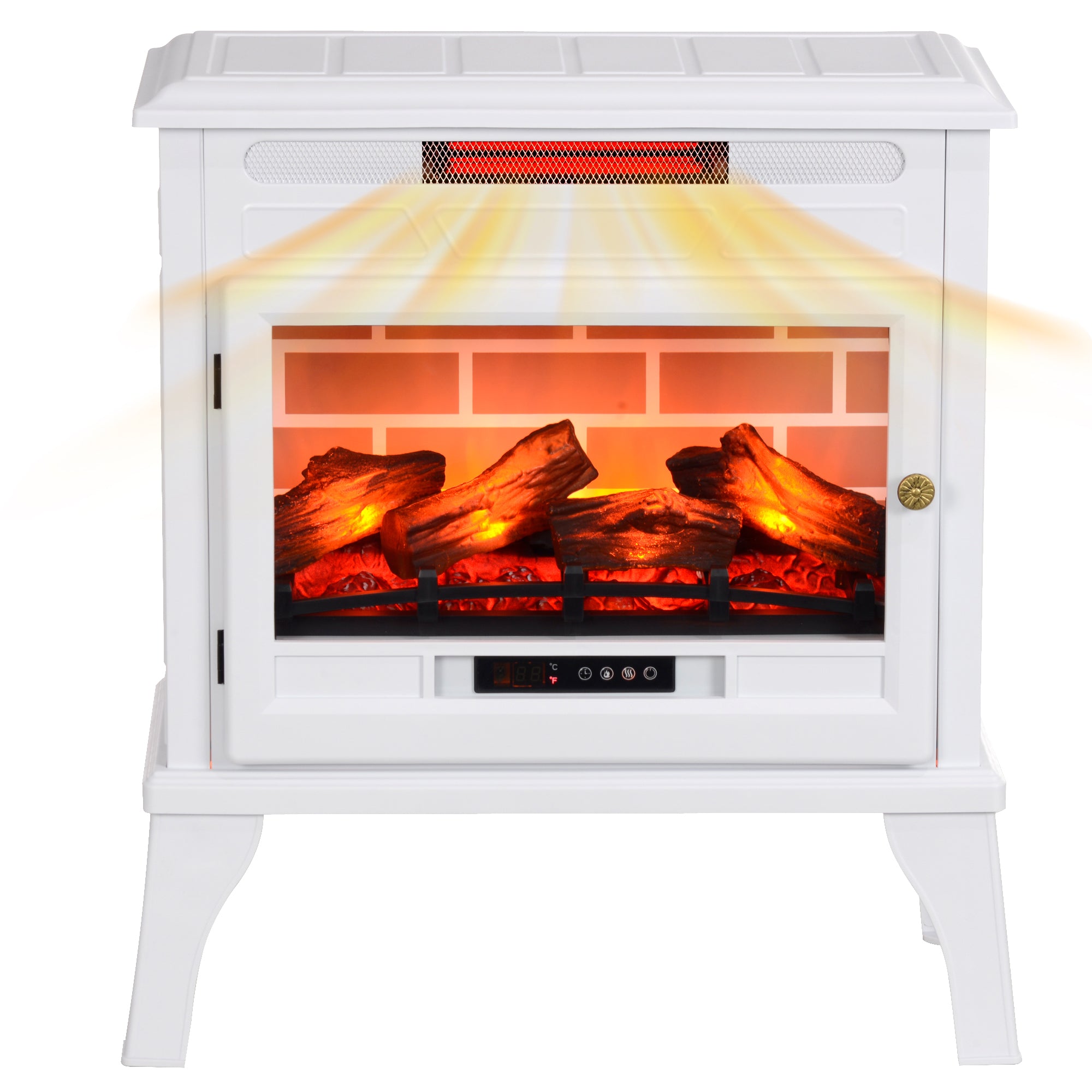 24" Electric Fireplace Stove 1000W/1500W Freestanding Heater with Remote Control White