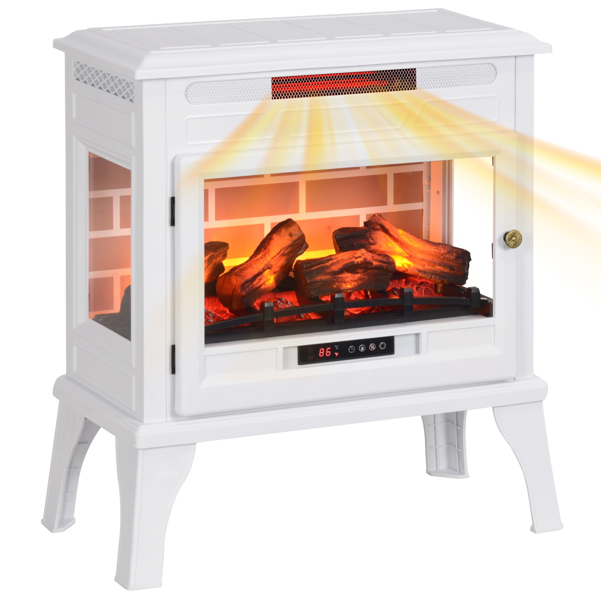 HOMCOM Electric Fireplace Stove, 24" Freestanding Electric Fireplace Infrared Heater with Remote, Adjustable 3D Flame Effect, Thermostat, Overheat Protection, 1000W/1500W, White