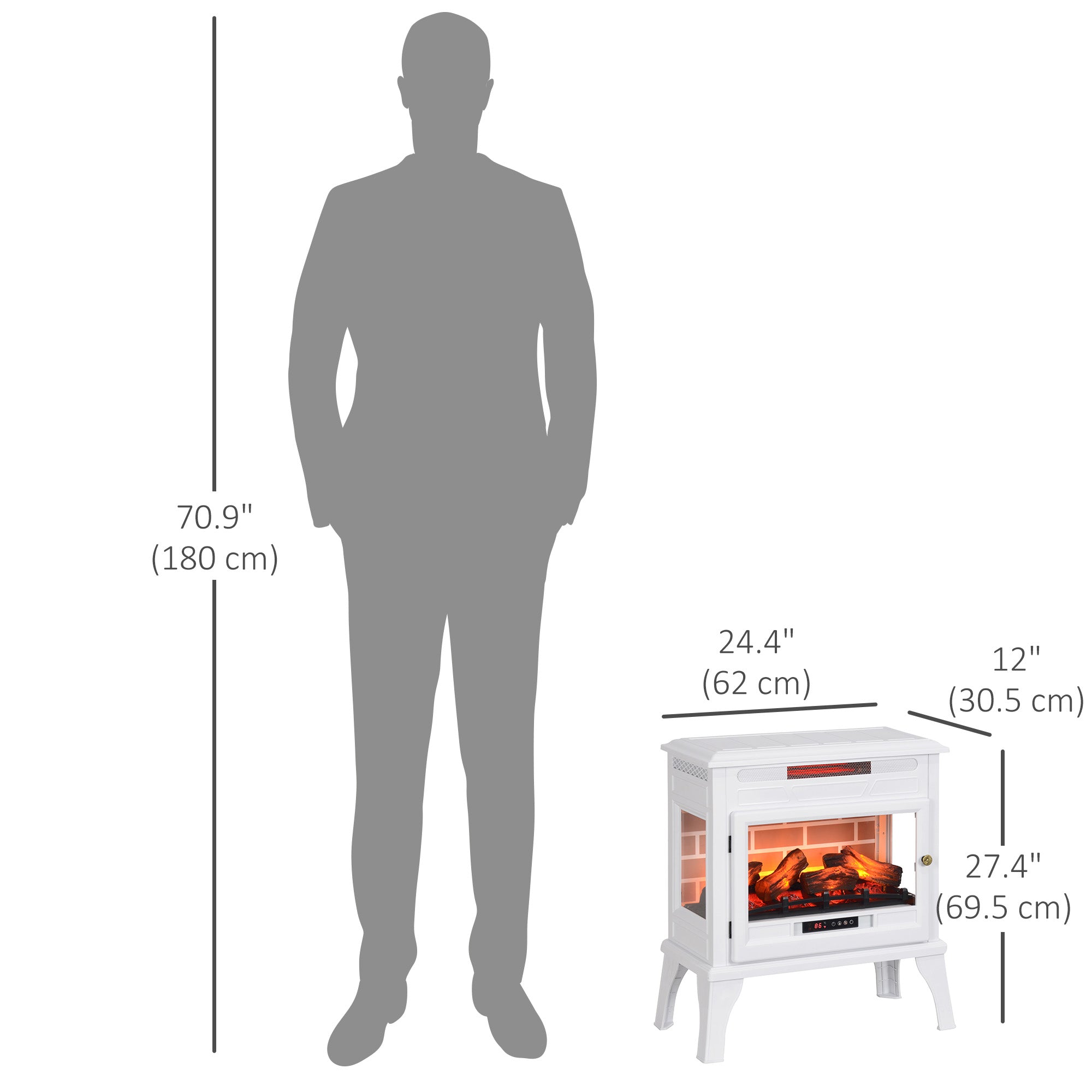 HOMCOM Electric Fireplace Stove, 24" Freestanding Electric Fireplace Infrared Heater with Remote, Adjustable 3D Flame Effect, Thermostat, Overheat Protection, 1000W/1500W, White