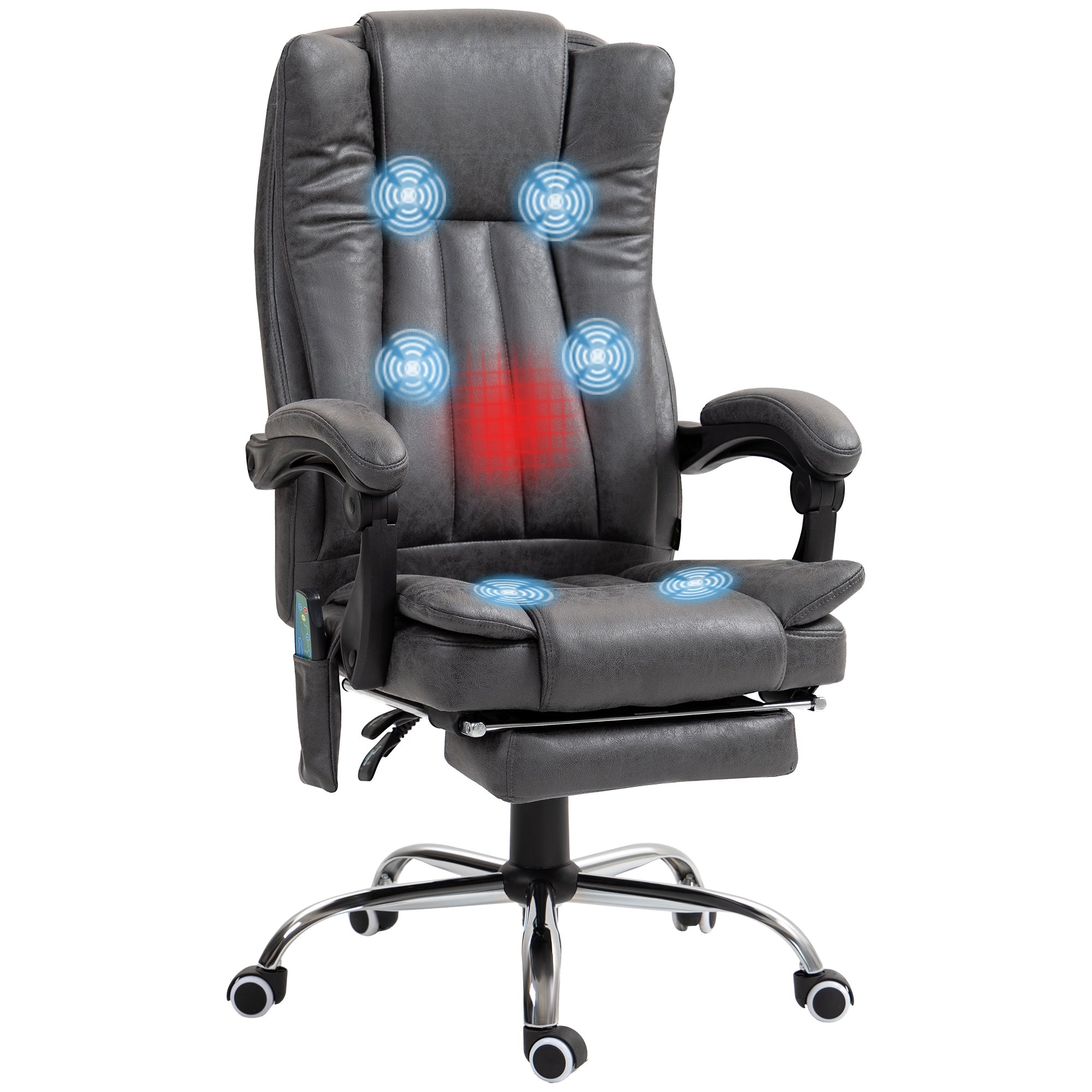 Vinsetto Office Chair with Massage and Heat, Microfibre Reclining Computer Desk Chair with Footrest and Adjustable Height, Swivel Wheels for Home Office, Charcoal Grey