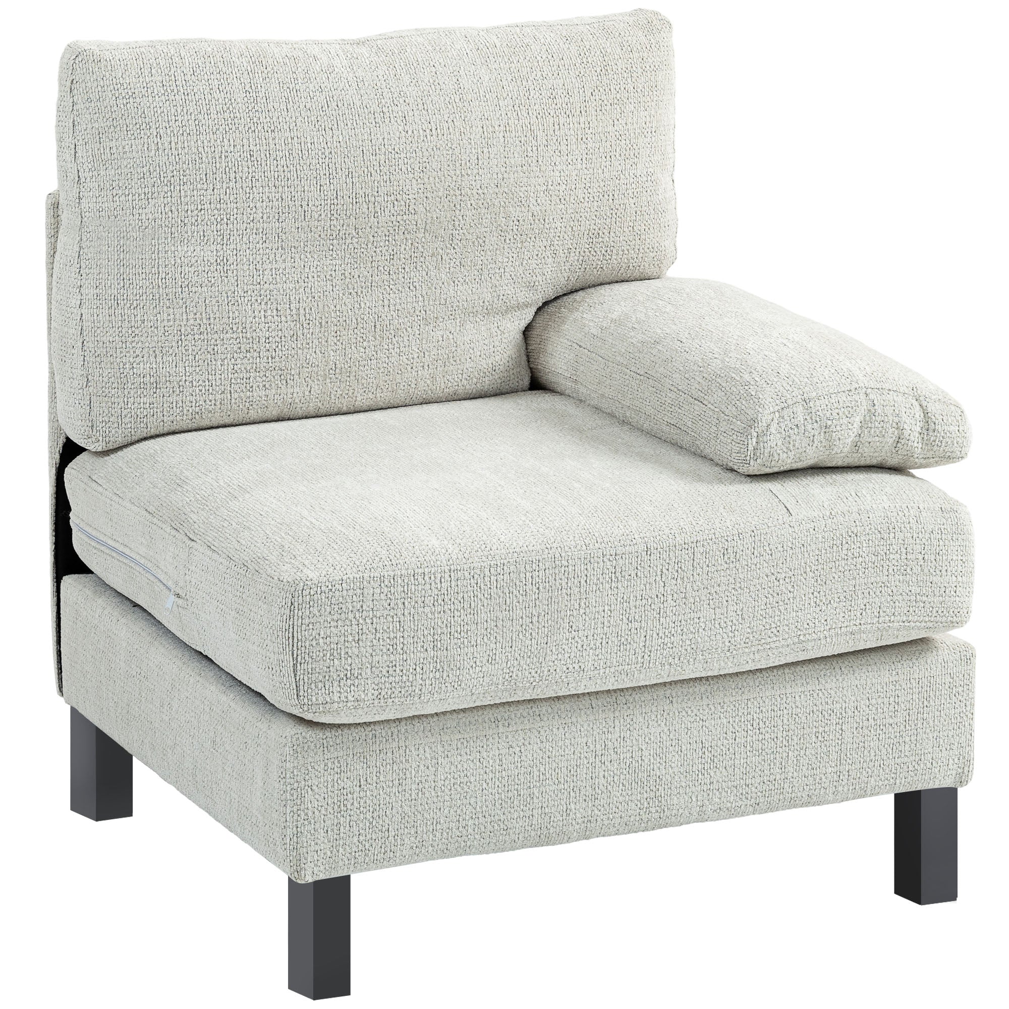 Right Side Module for Modular Sectional Sofa, Upholstered Armchair with Wood Legs and Pocket Spring, Cream White