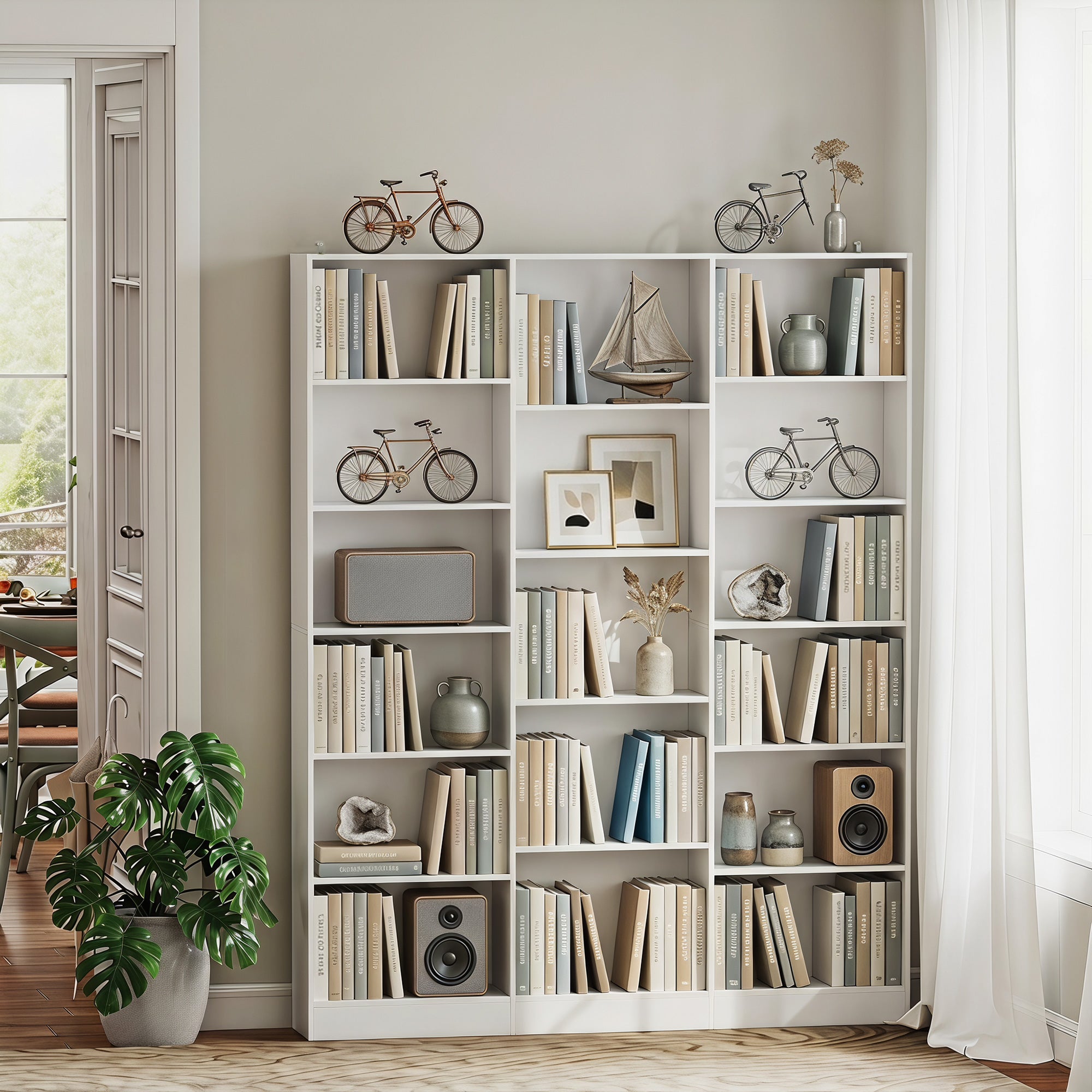 Bookcase with 17 Compartments, 6-Tier Tall Bookshelf with 17 Cubes, Adjustable Shelves, Freestanding Shelving Unit Display Shelf for Home Office, Living Room, 149 x 23.6 x 188 cm, White