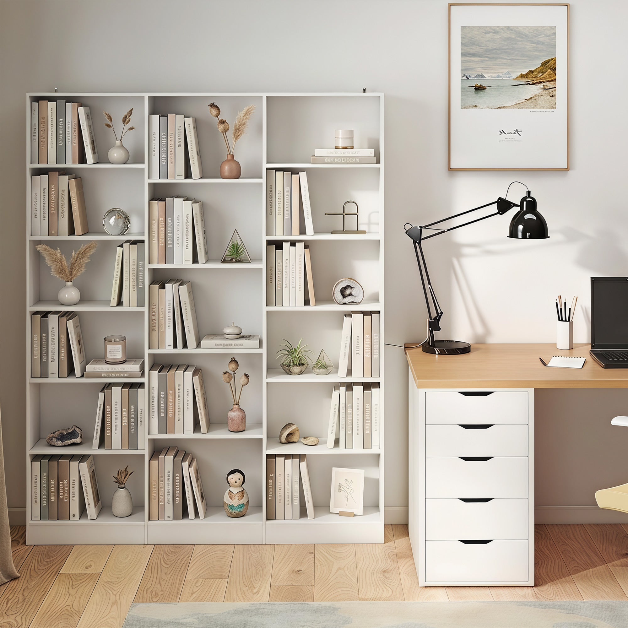 Bookcase with 17 Compartments, 6-Tier Tall Bookshelf with 17 Cubes, Adjustable Shelves, Freestanding Shelving Unit Display Shelf for Home Office, Living Room, 149 x 23.6 x 188 cm, White
