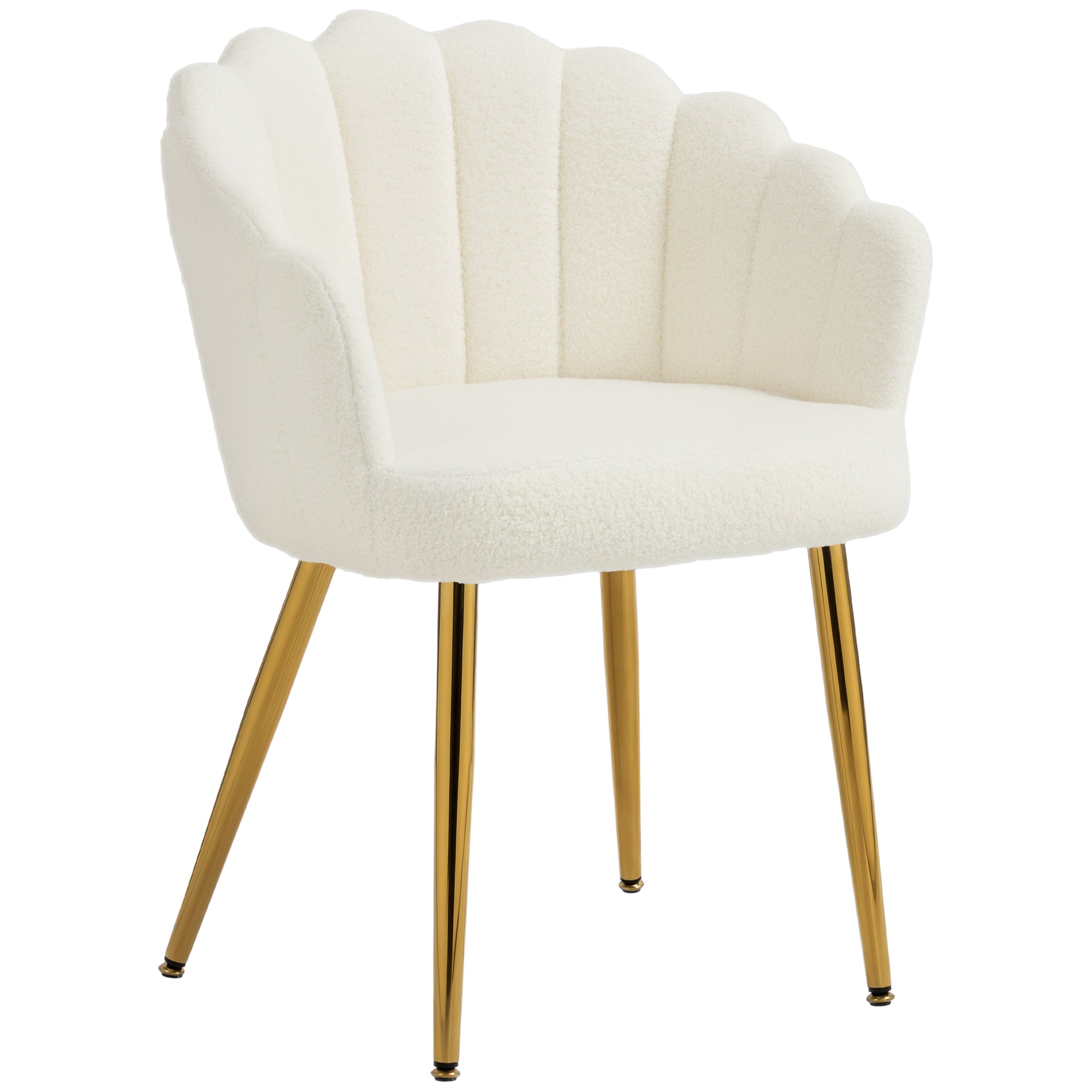 Petal-Back Accent Chair, Faux Lamb Wool Upholstered Armchair, Living Room Chair with Metal Legs, Adjustable Foot Pads, Cream