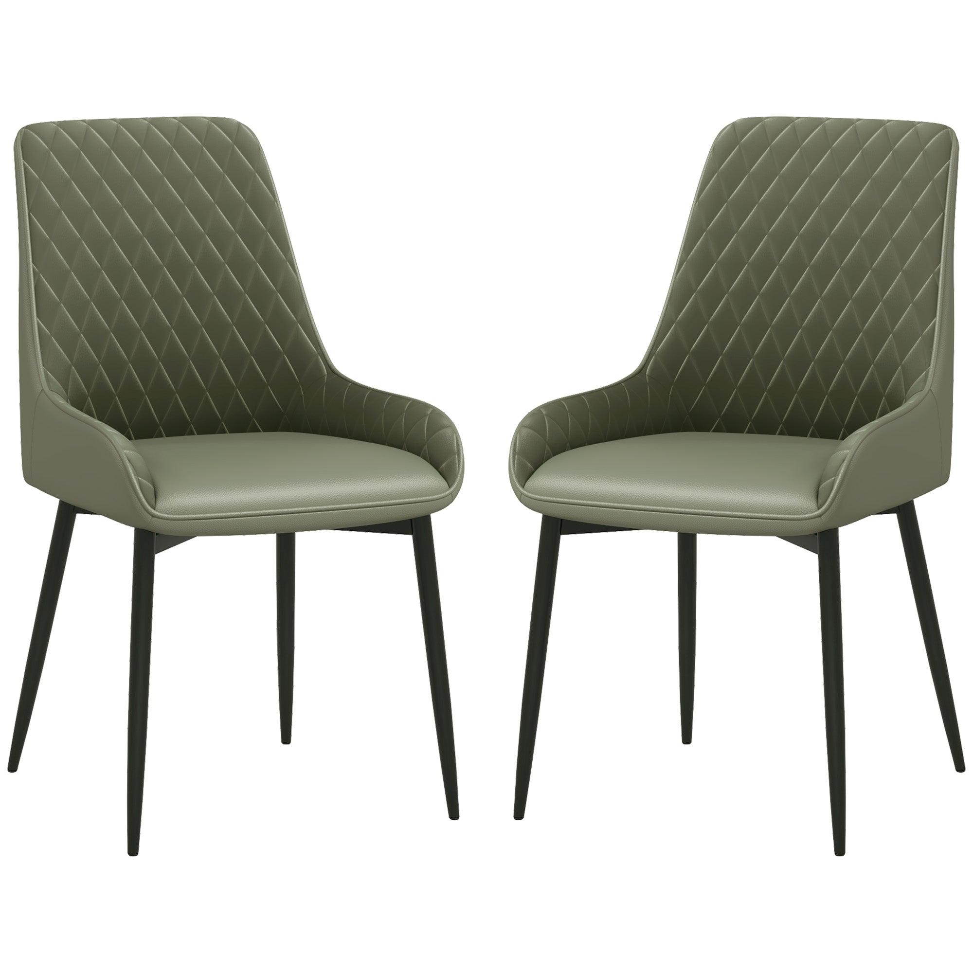 HOMCOM Dining Chairs Set of 2, Modern PU Leather Upholstered Kitchen Chairs with Diamond Tufted Backs and Steel Legs for Living Room, Dining Room, Bedroom, Green